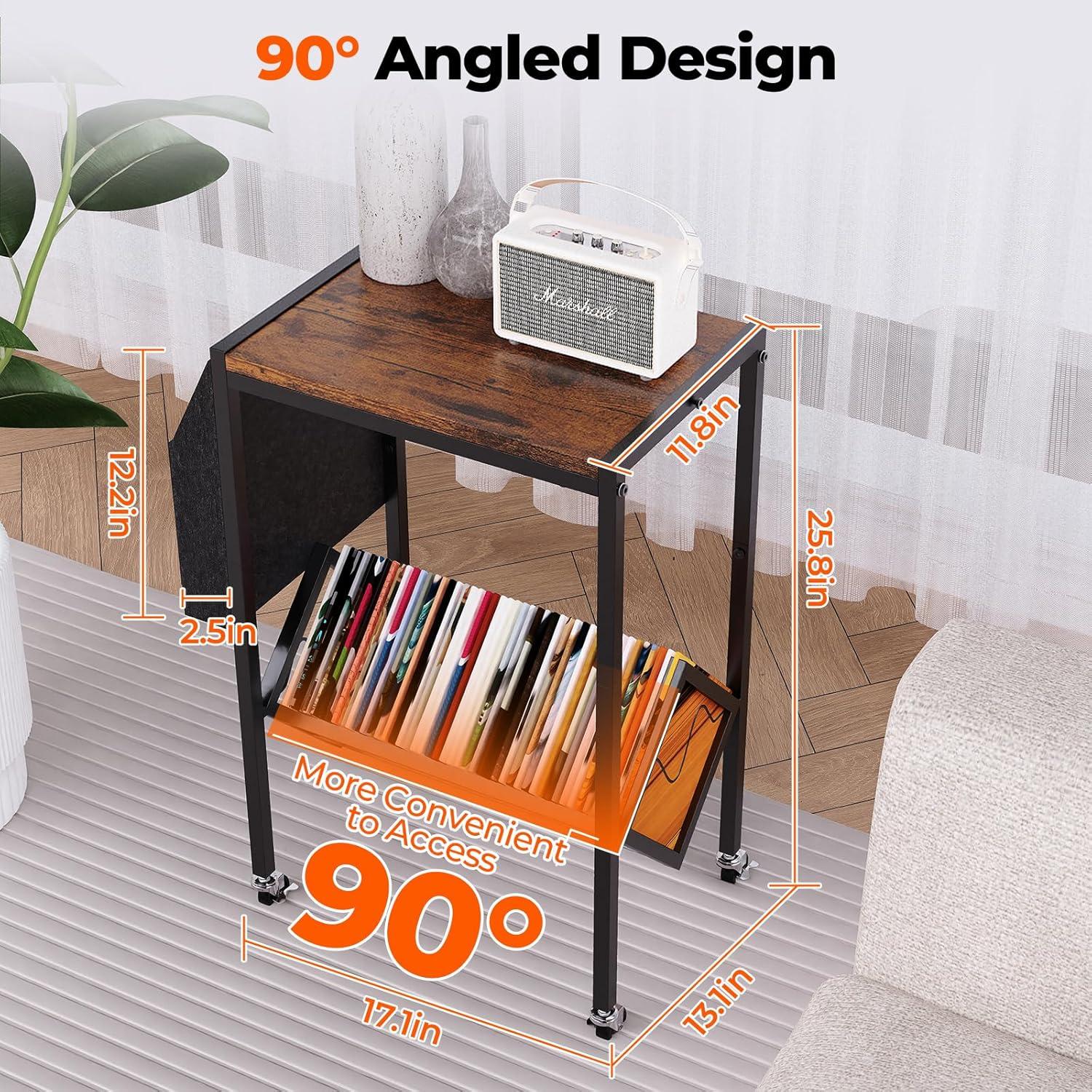 Soporte para Tocadiscos Vintage FeouBlf con Almacenamiento y Ruedas