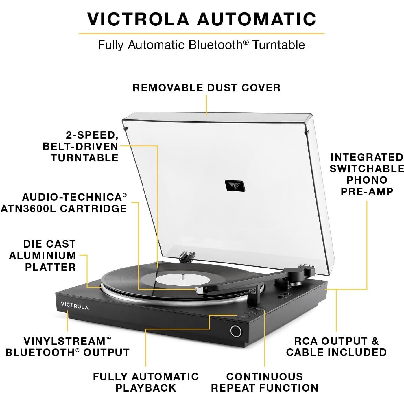 Tocadiscos Bluetooth Automático Victrola con Altavoces Tempo