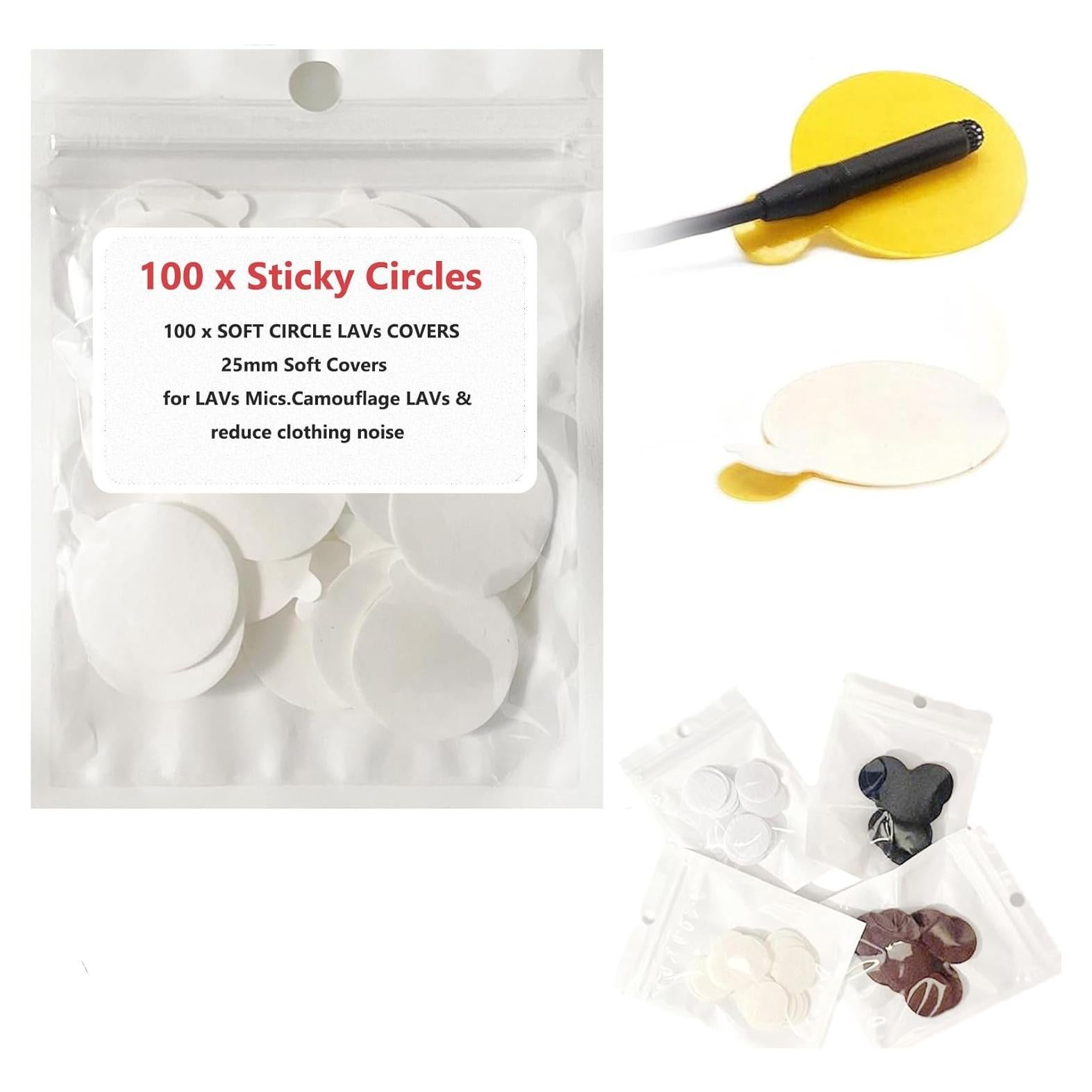 100 Círculos Adhesivos Suaves para Micrófonos Lavalier - 25mm