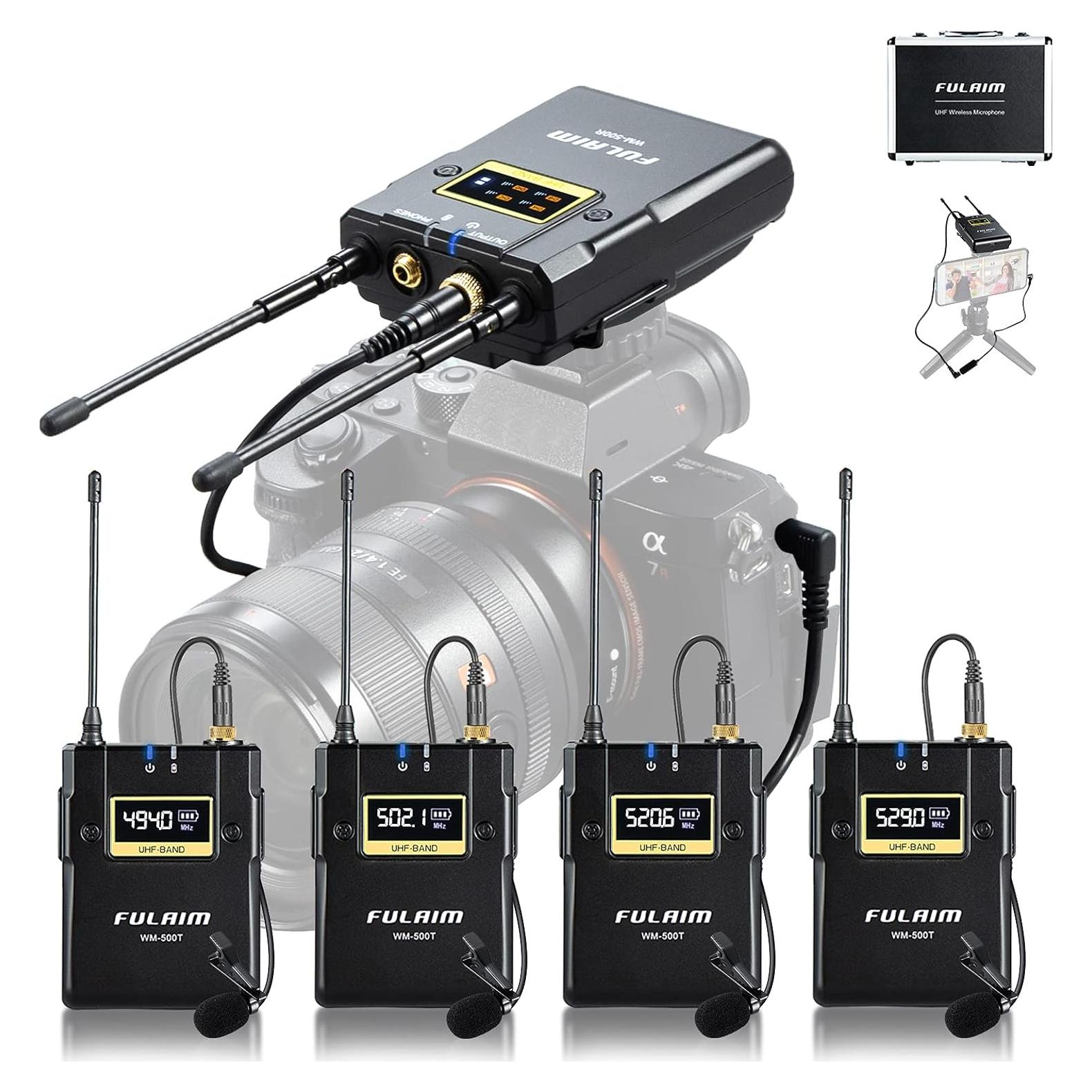 Micrófono Lavalier Inalámbrico FULAIM WM500 - 4 Transmisores UHF