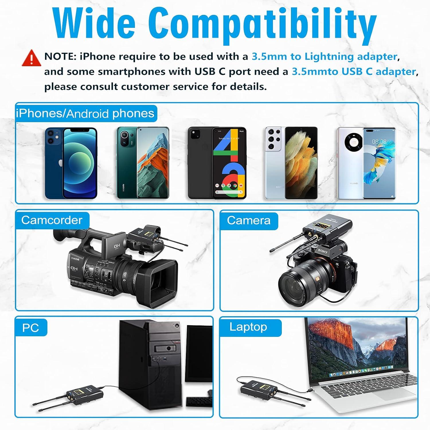 Micrófono Lavalier Inalámbrico FULAIM WM500 - 4 Transmisores UHF