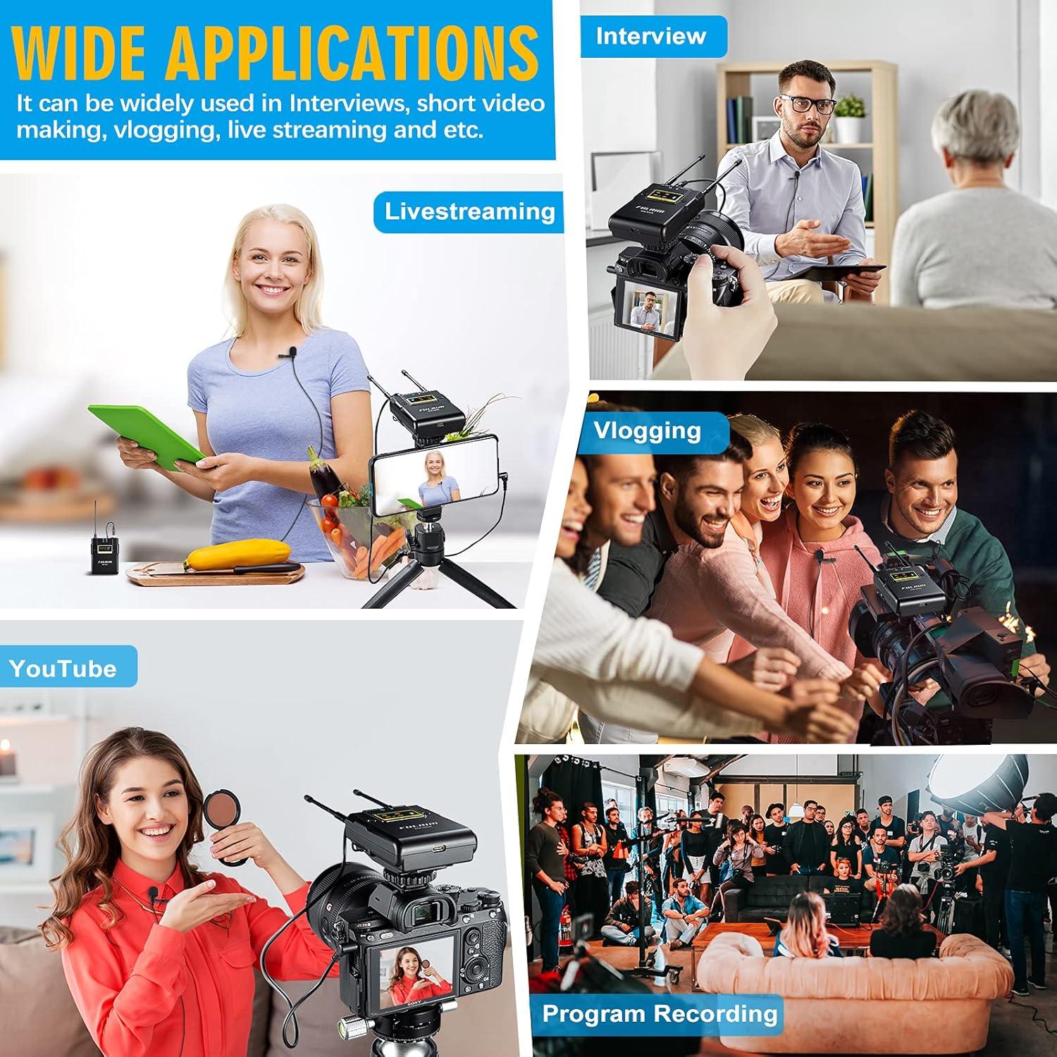 Micrófono Lavalier Inalámbrico FULAIM WM500 - 4 Transmisores UHF