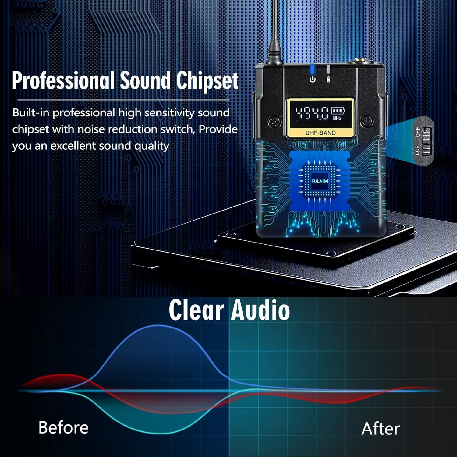 Micrófono Lavalier Inalámbrico FULAIM WM500 - 4 Transmisores UHF