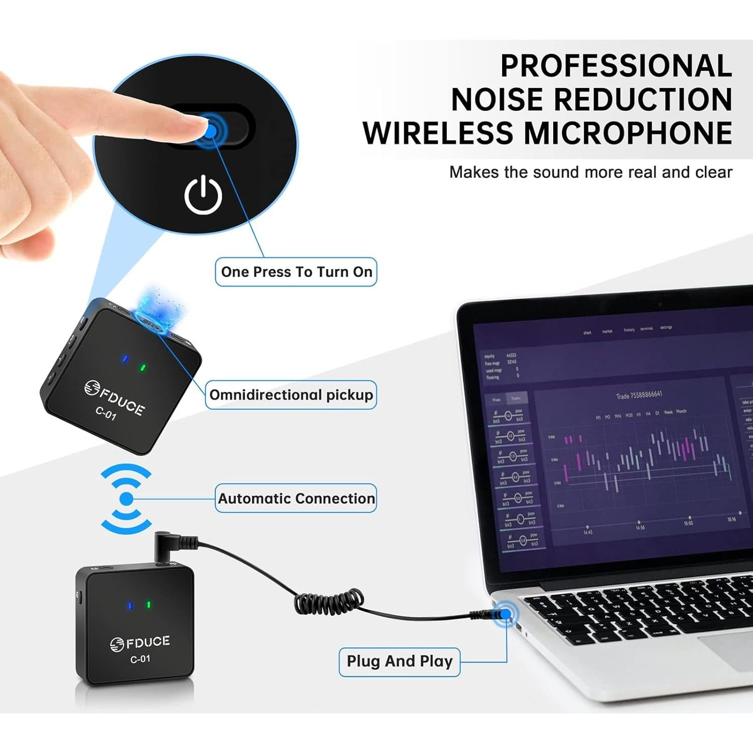 Micrófono Lavalier Inalámbrico FDUCE C01 UHF para Smartphone y Cámara