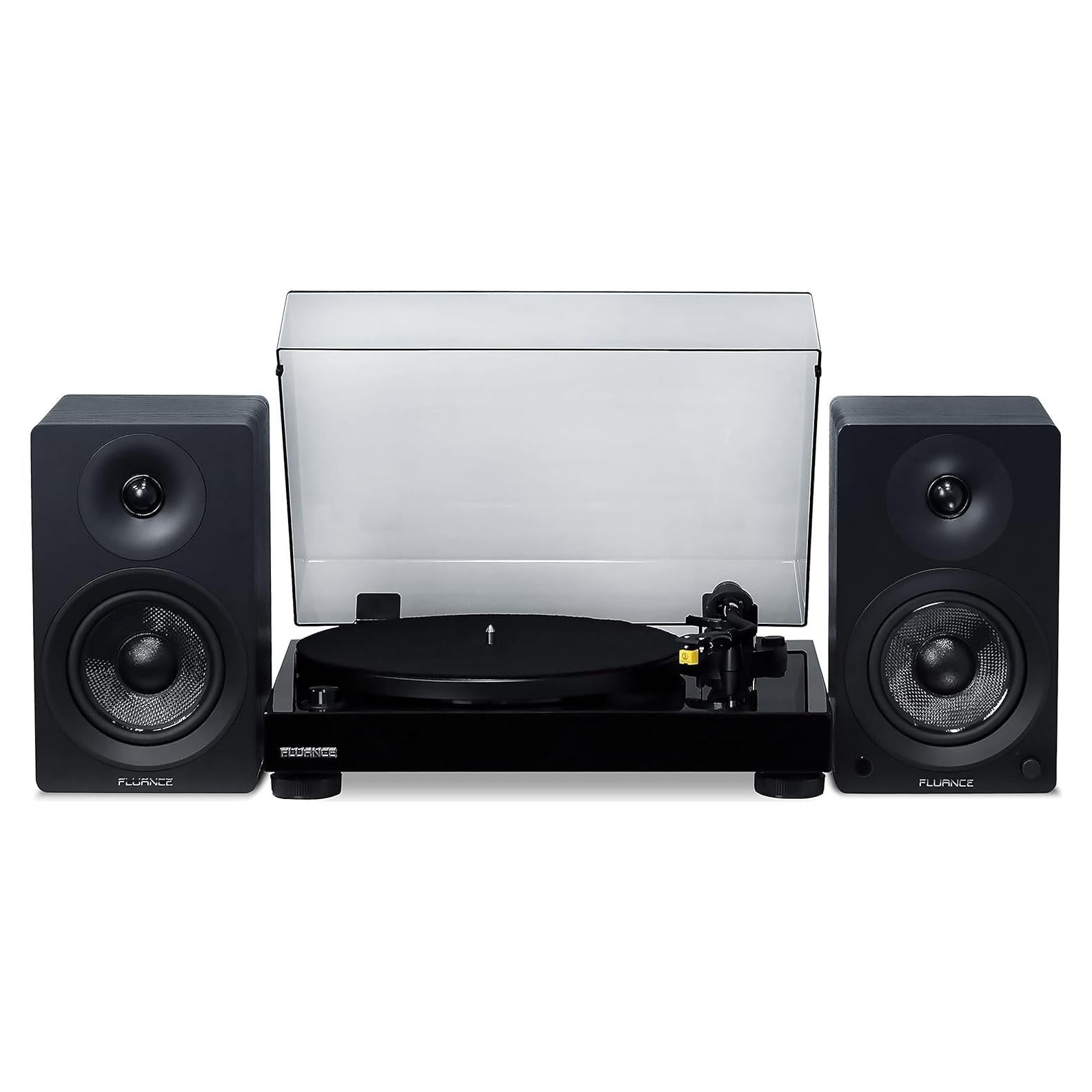Fluance RT80 Classic High Fidelity Vinyl Turntable with Ai41 Powered 5" Stereo Bookshelf Speakers, Diamond Stylus, Belt Drive, Built-in Preamp, 90W Class D Amplifier, Bluetooth