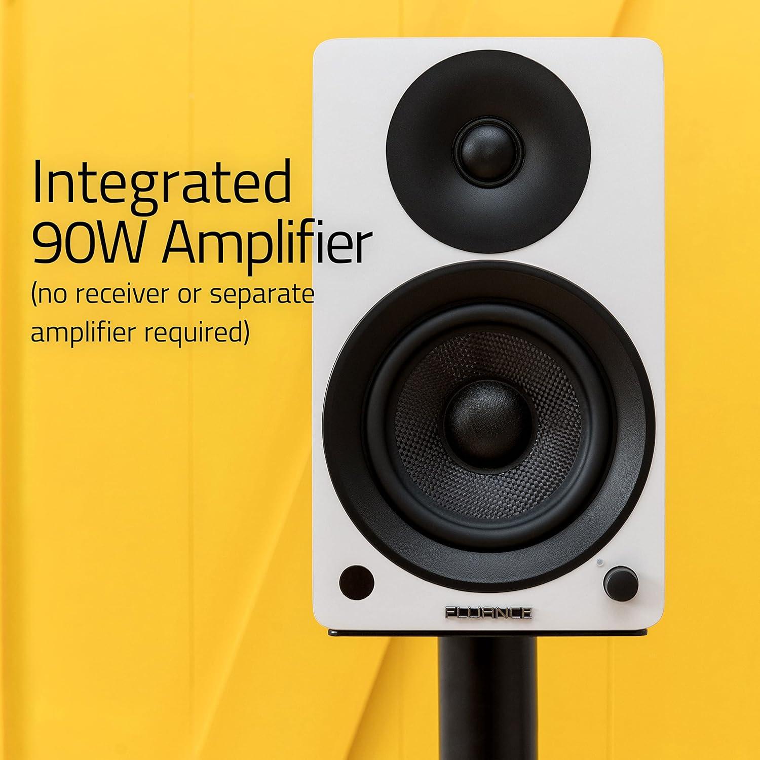 Fluance RT81+ Elite HiFi Vinyl Turntable (White) and Ai41 Powered Bookshelf Speakers (Lucky Bamboo) Bundle: High Fidelity Sound, Integrated Amplifier, Audio Technica Cartridge