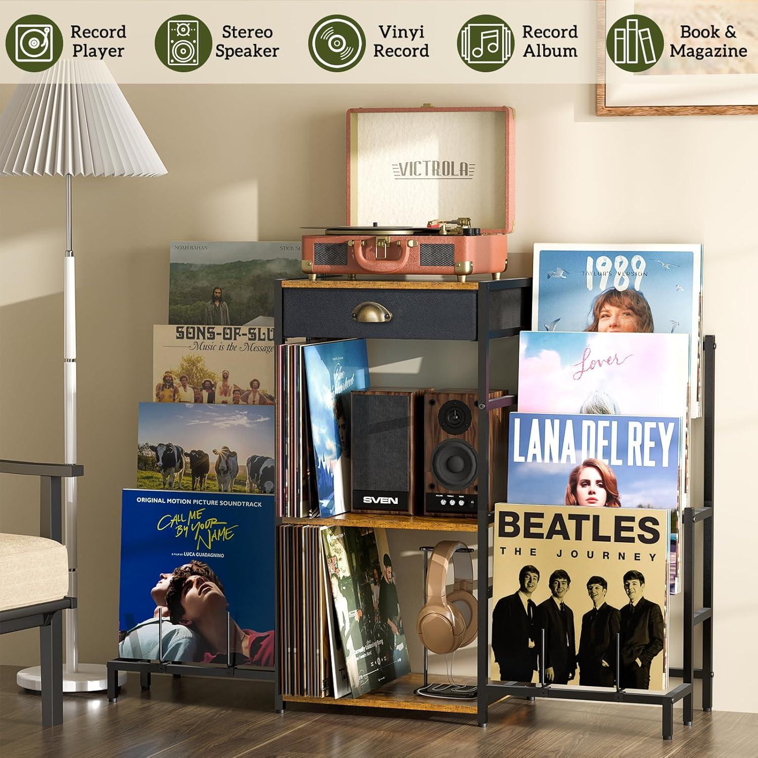 Soporte para Tocadiscos ThreeHio con Almacenamiento para 200 Vinilos