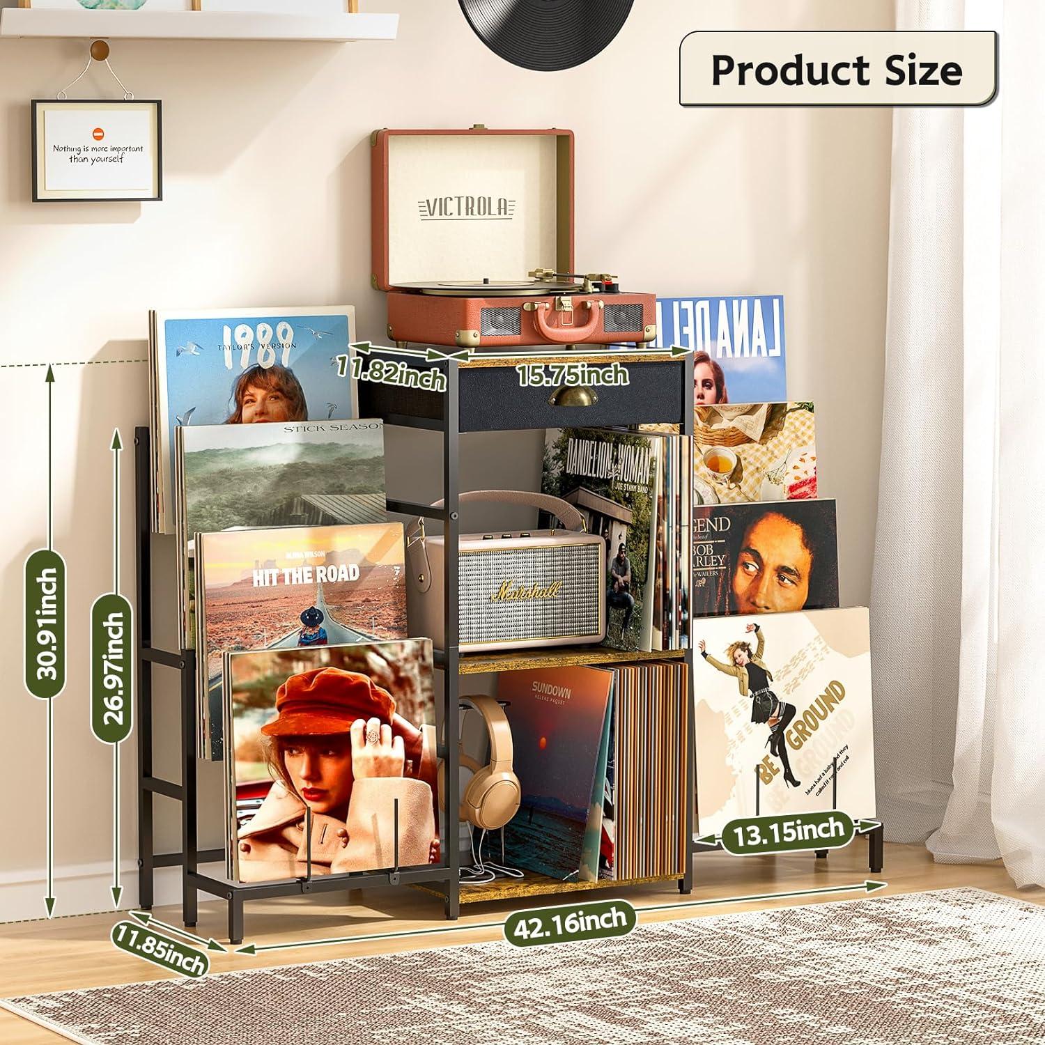 Soporte para Tocadiscos ThreeHio con Almacenamiento para 200 Vinilos