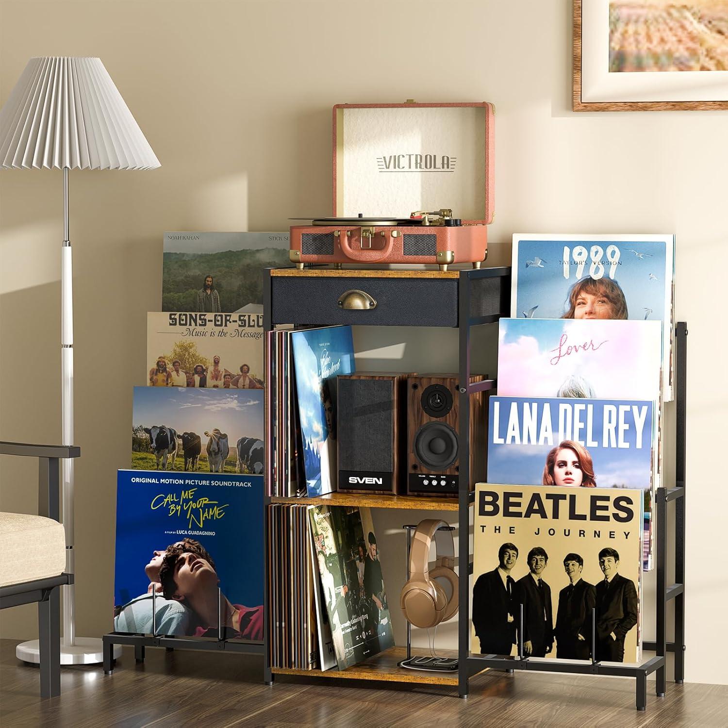 Soporte para Tocadiscos ThreeHio con Almacenamiento para 200 Vinilos