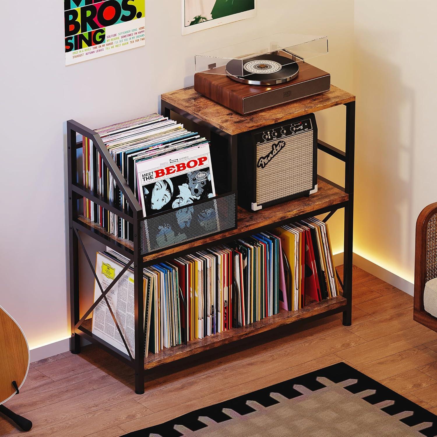 Soporte para Tocadiscos Homeiju con 3 Divisores Ajustables