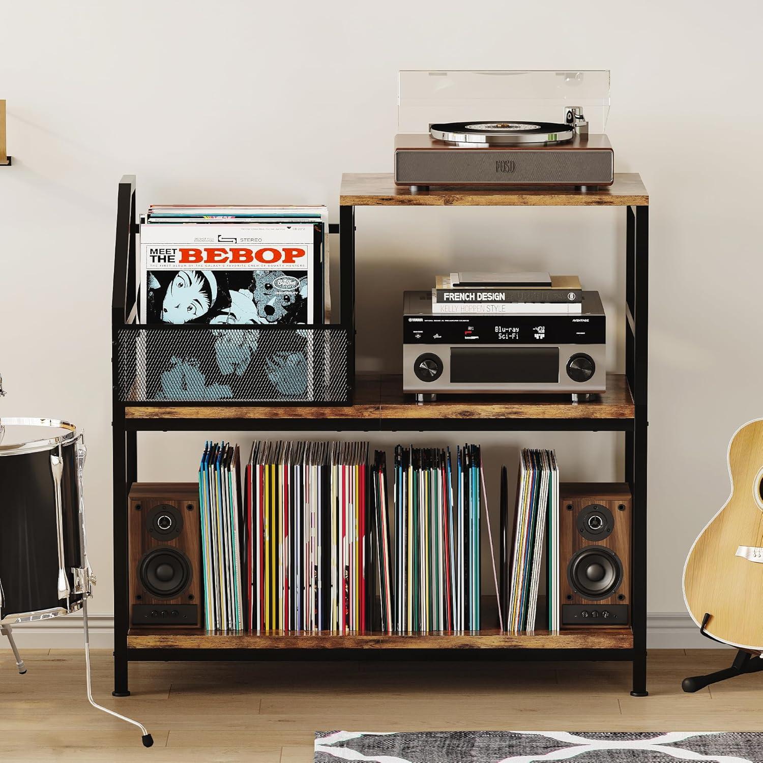 Soporte para Tocadiscos Homeiju con 3 Divisores Ajustables