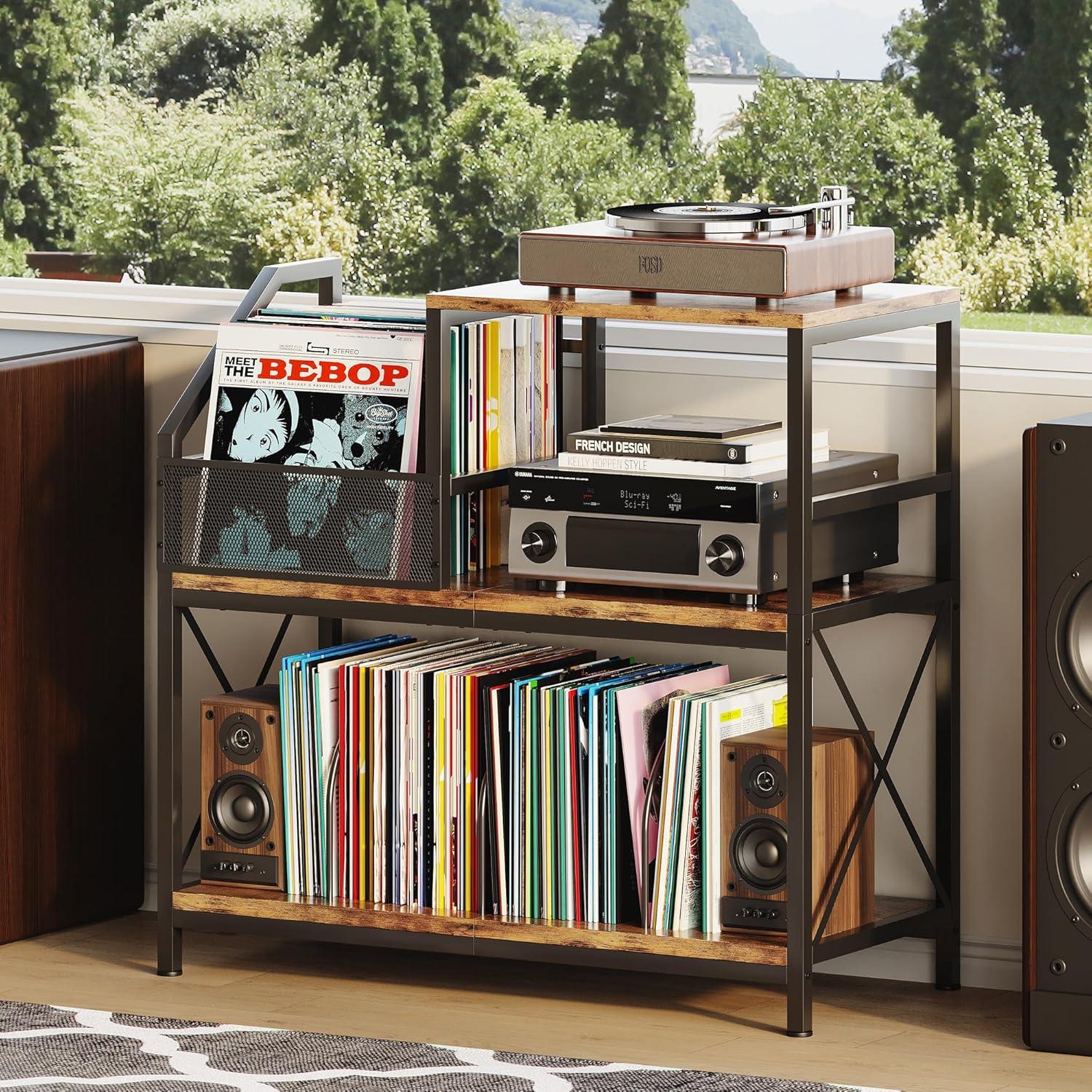 Soporte para Tocadiscos Homeiju con 3 Divisores Ajustables