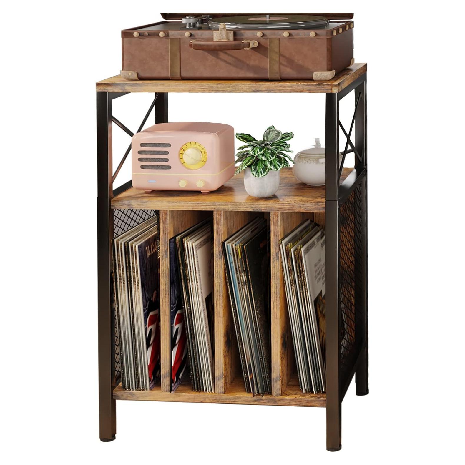 Soporte para Tocadiscos Homeiju 3 Niveles Negro - Almacenamiento 200 Álbumes