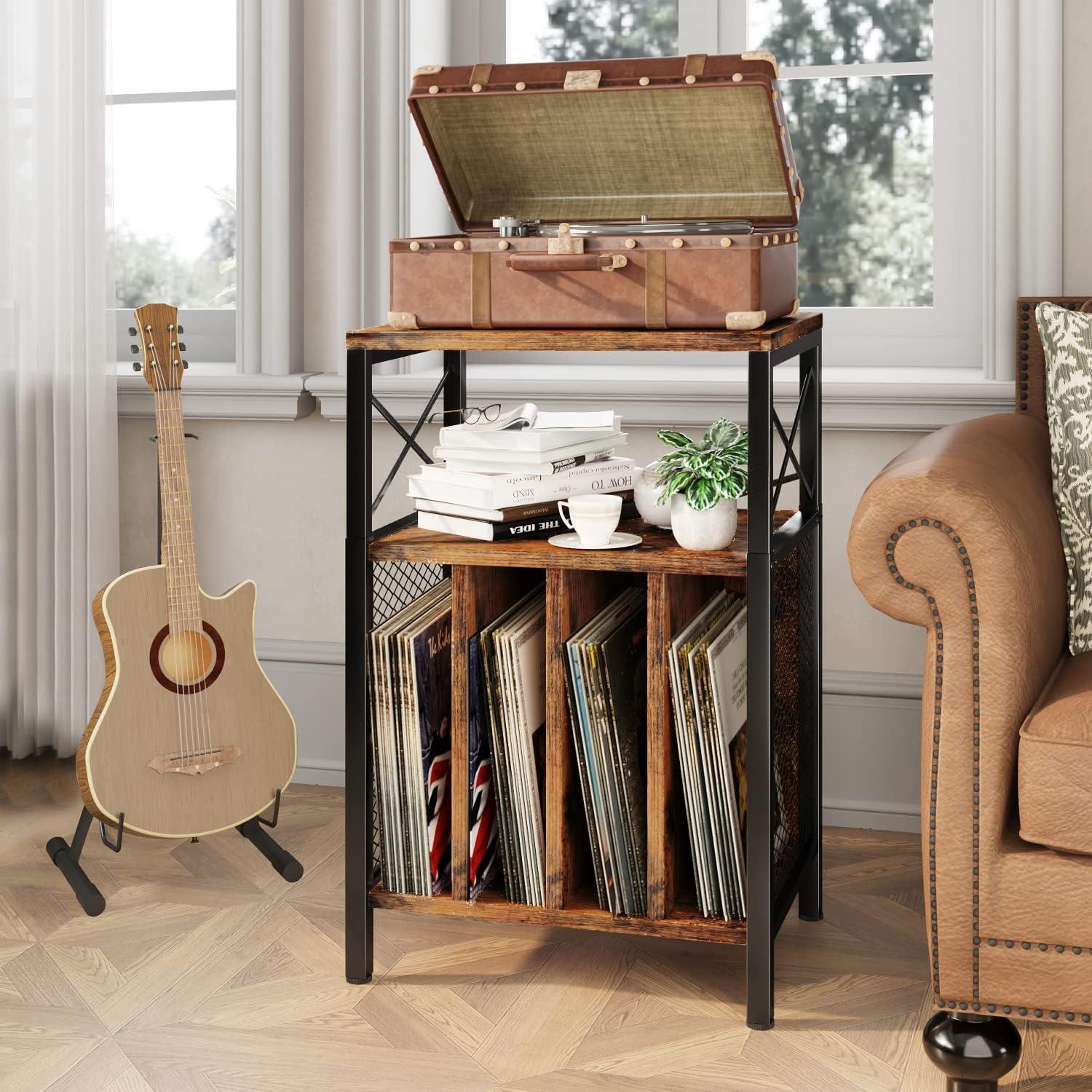 Soporte para Tocadiscos Homeiju 3 Niveles Negro - Almacenamiento 200 Álbumes