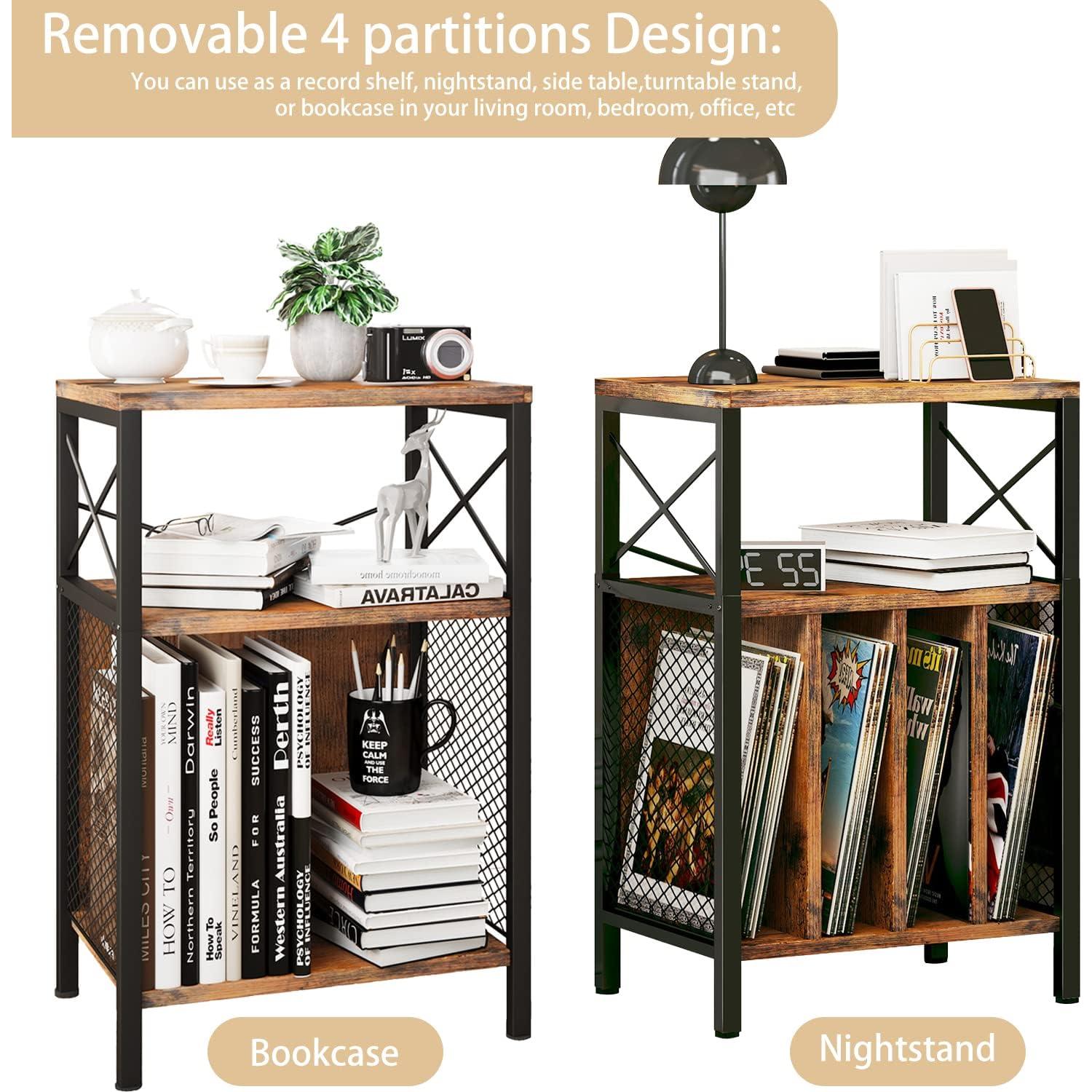 Soporte para Tocadiscos Homeiju 3 Niveles Negro - Almacenamiento 200 Álbumes