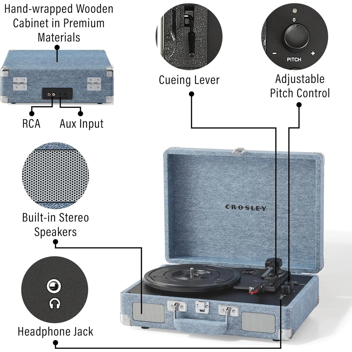 Tocadiscos Bluetooth Crosley CR8005F-WD Vintage 3 Velocidades