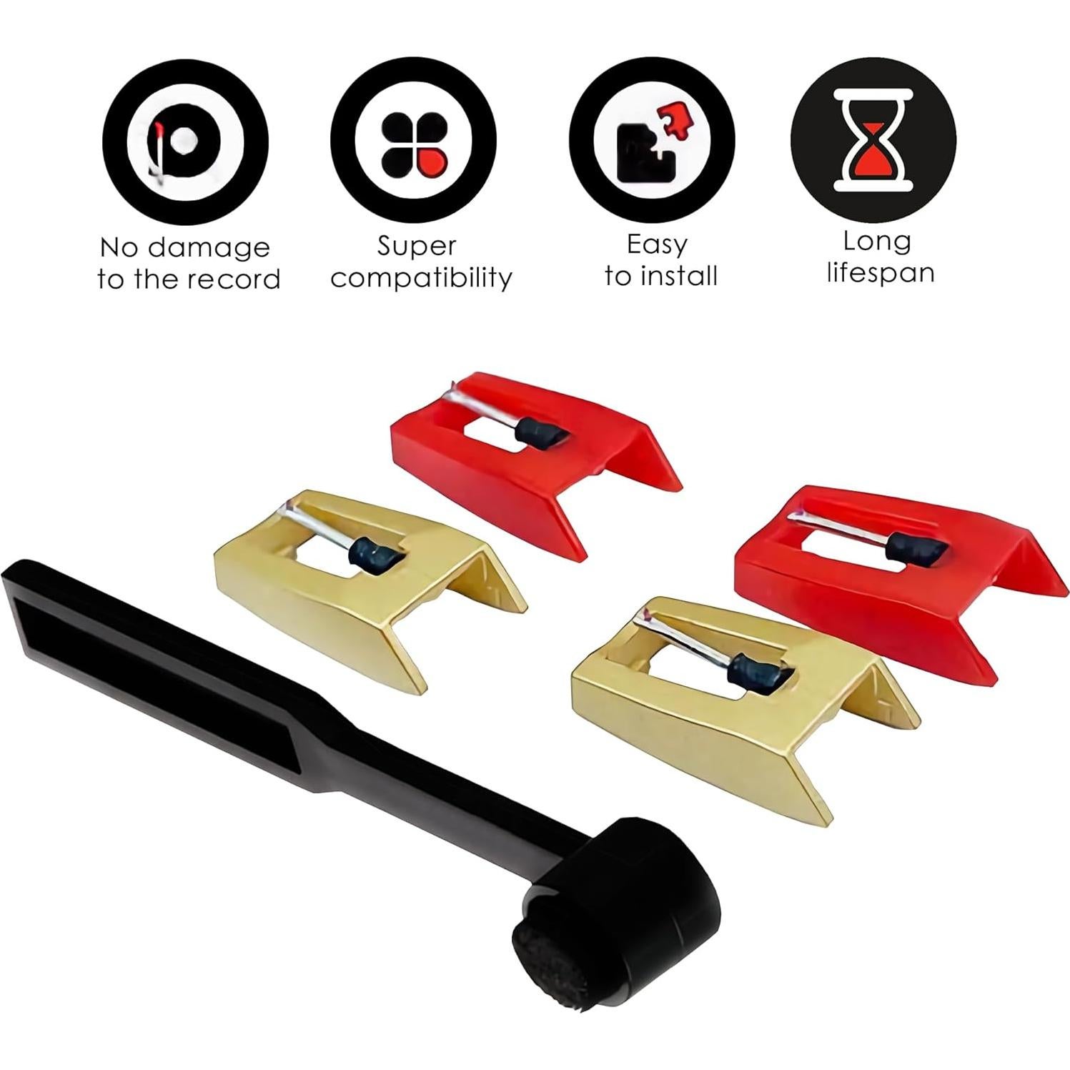 Kit de 4 Agujas para Tocadiscos + Cepillo de Limpieza