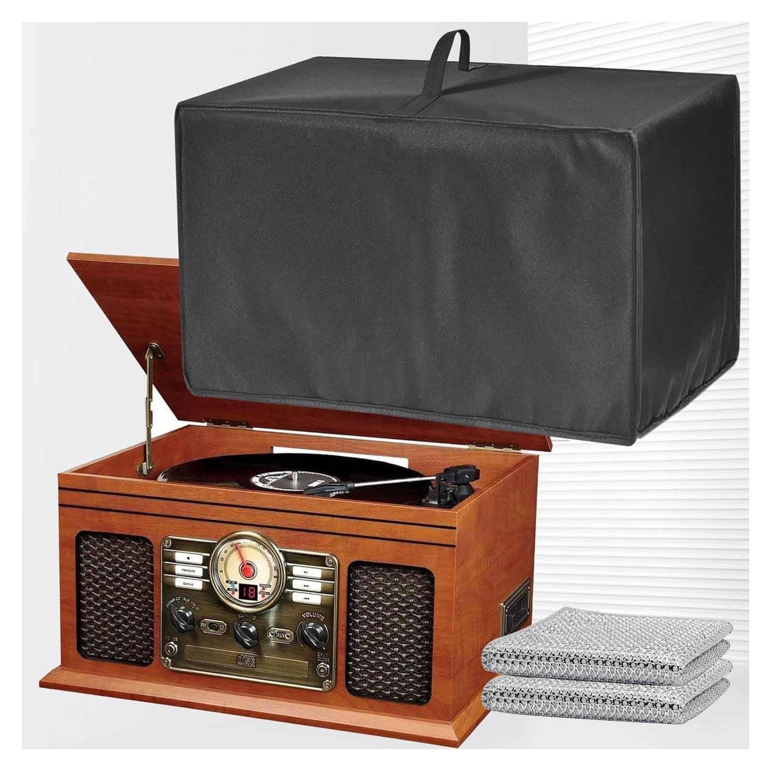 Bluetooth Record Player Dust Cover, Waterproof, Dustproof and Anti-Static 600D Nylon Material, Compatible for Victrola Nostalgic 6-in-1/8-in-1 Bluetooth Record Player & Multimedia Center