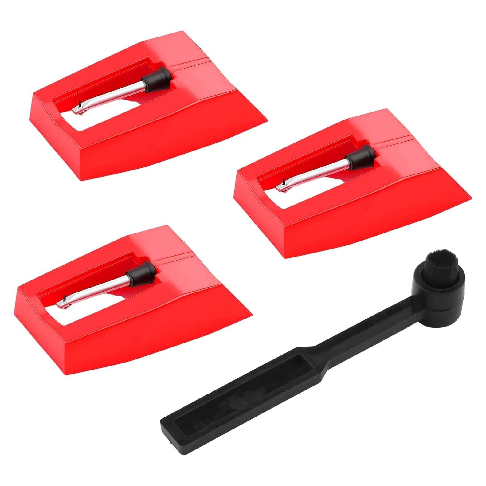 4 Pack Record Player Needles with Stylus Cleaning Brush Compatible With Crosley Victrola ION Jenson Boytone York-Yorx, Vinyl Record Player Turntable Record Needles Cleaner Brush for Phonograph (Red)