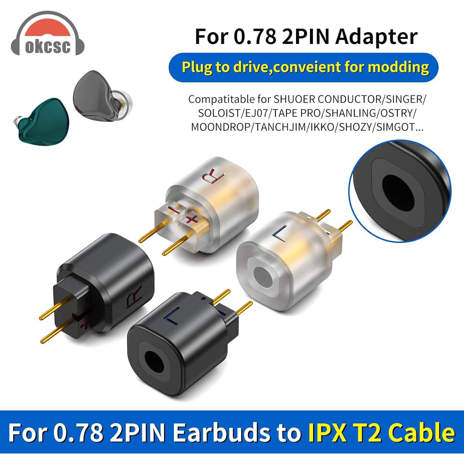 Adaptador de Auriculares 0.78 2PIN a IPX T2 Negro OKCSC