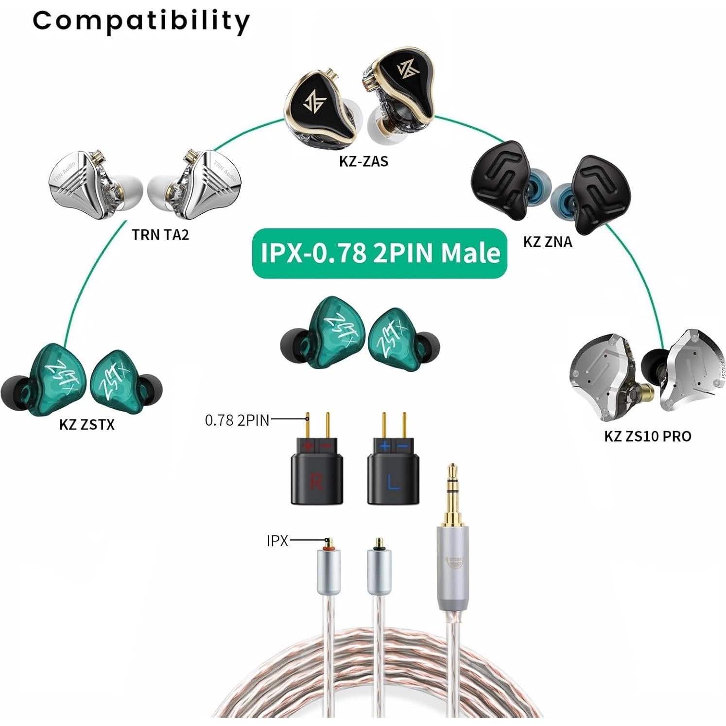 Adaptador de Auriculares 0.78 2PIN a IPX T2 Negro OKCSC