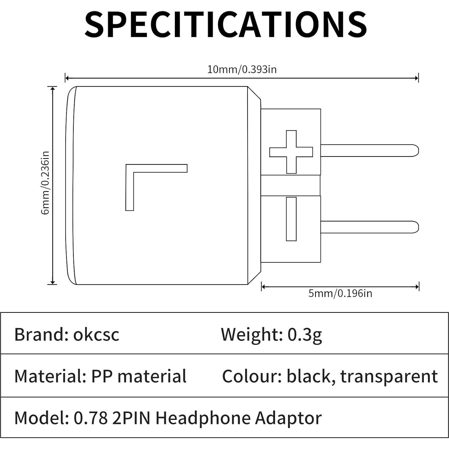 Adaptador de Auriculares 0.78 2PIN a IPX T2 Negro OKCSC