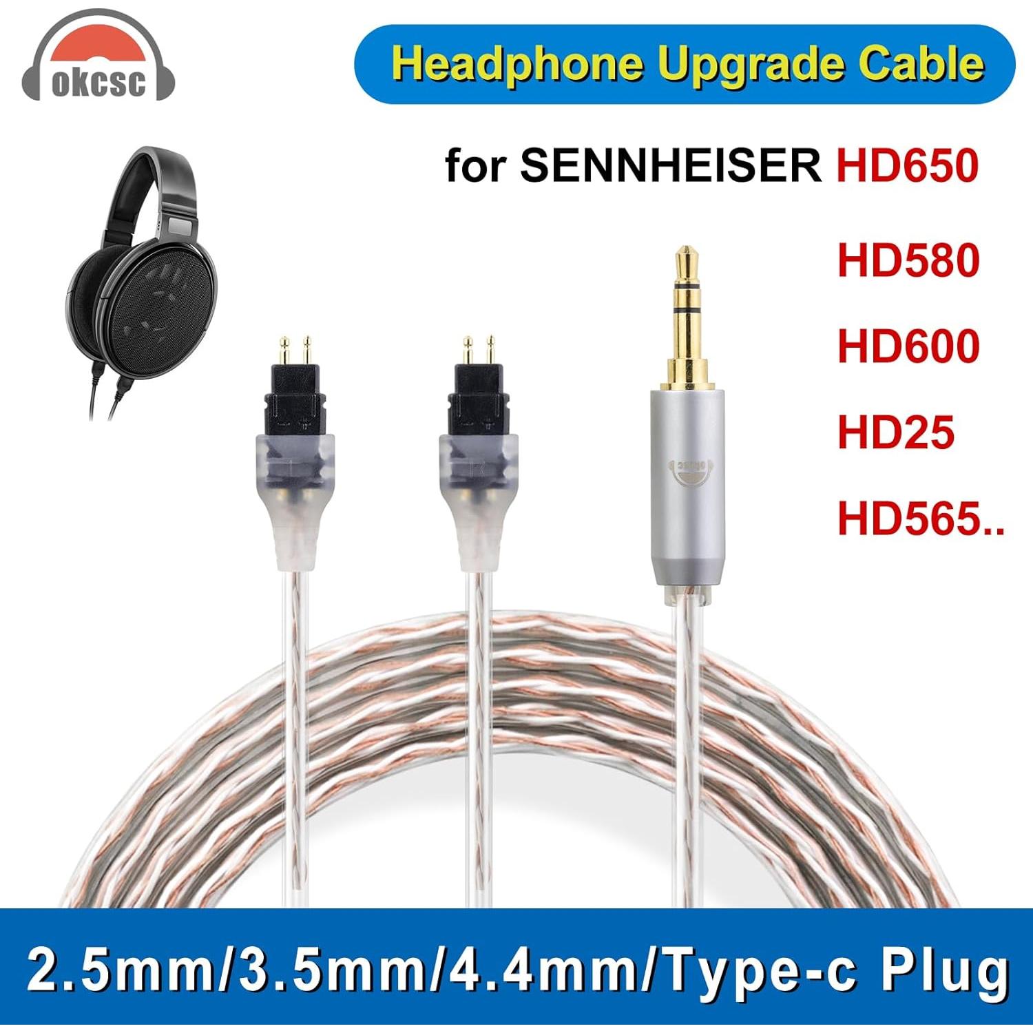 Cable de Reemplazo Mejorado OKCSC 1.5M para Auriculares Sennheiser 3.5MM