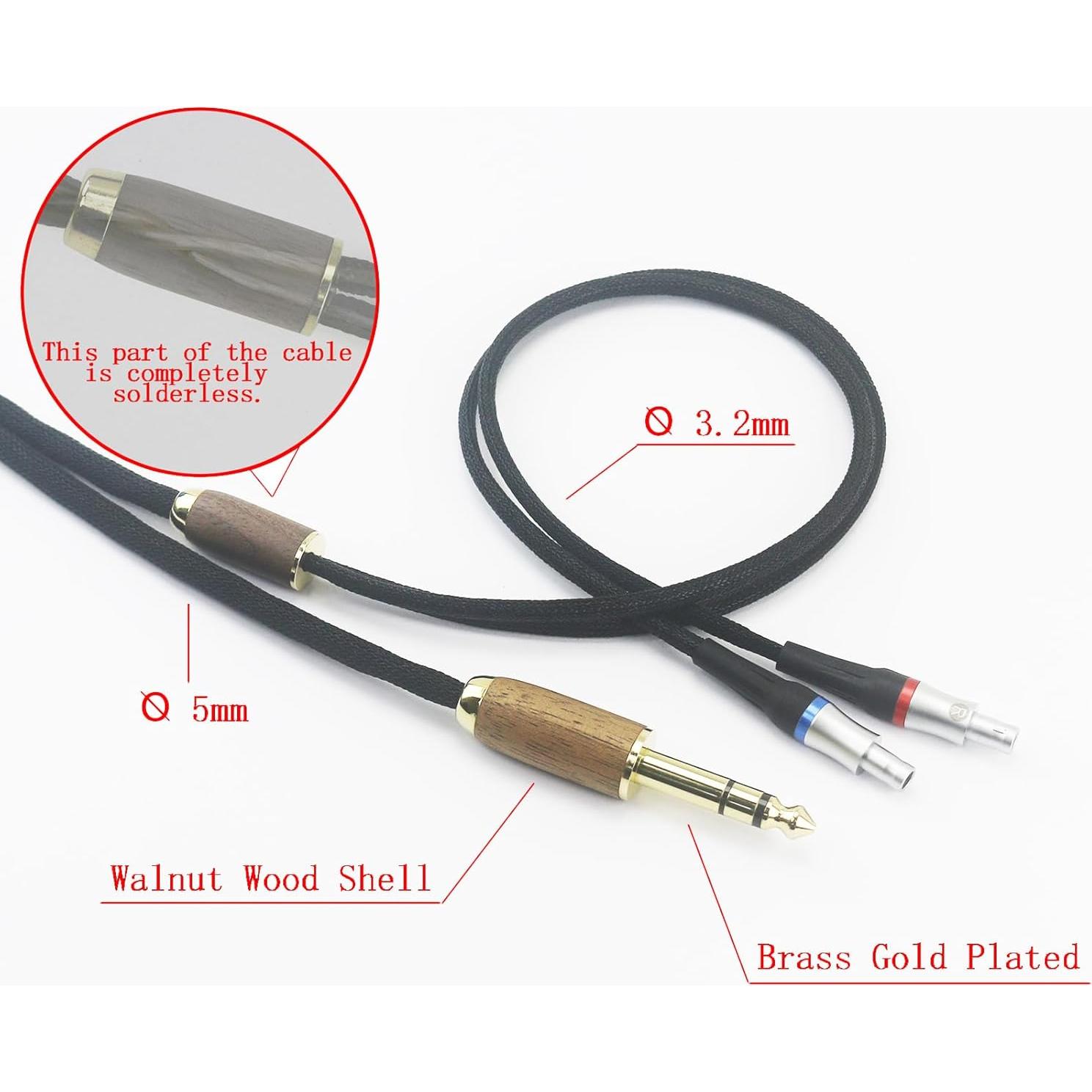 Cable de Audio Reemplazo NewFantasia 2m 6.35mm para Sennheiser HD800