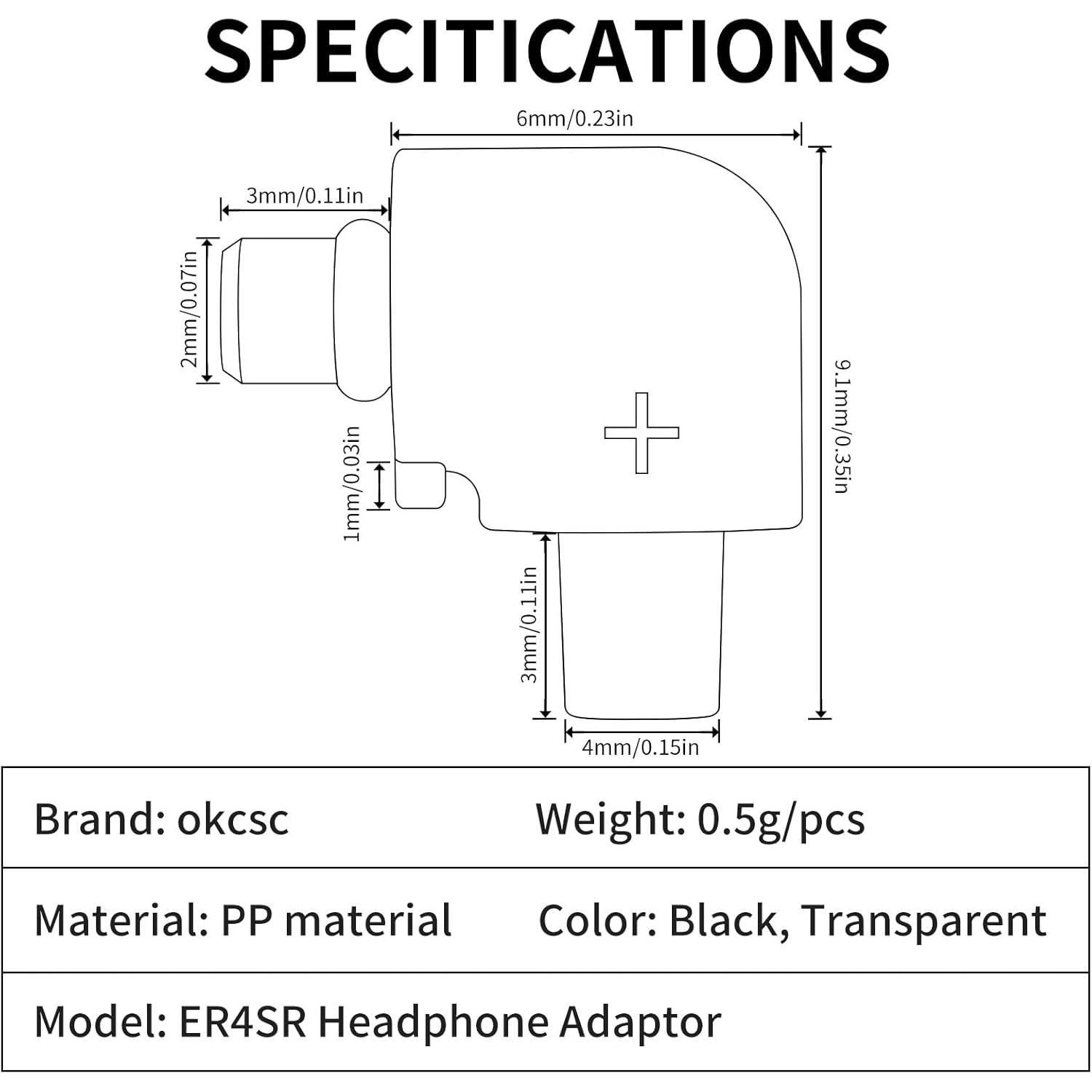 Adaptador de Auriculares OKCSC QDC 2PIN a ER4SR Masculino