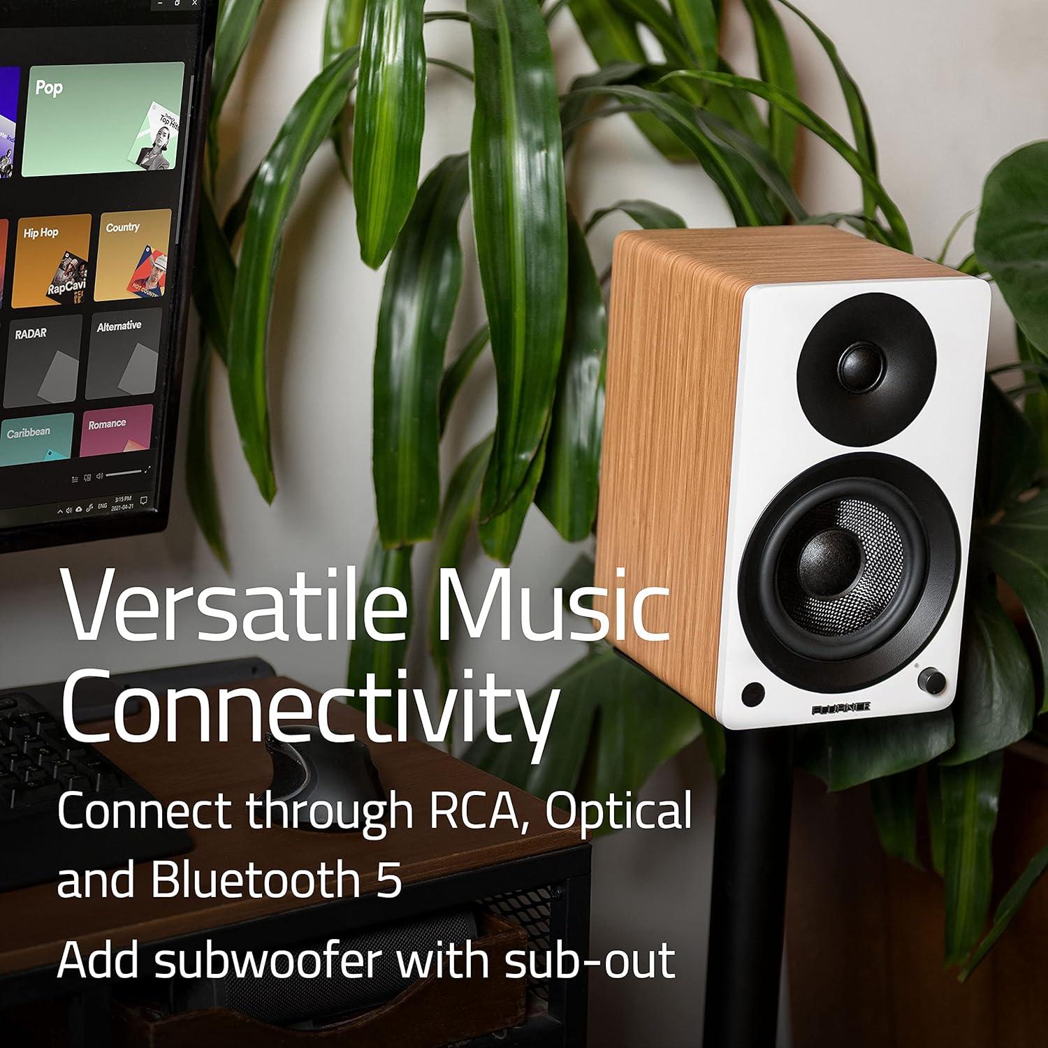 Fluance Ai41 Natural Walnut Powered 2.0 Stereo Bookshelf Speakers with 5" Drivers, 90W Amplifier for Turntable, TV, PC and Bluetooth 5 and High Density Acoustic Foam Isolation Pads 8.5" x 6.35"