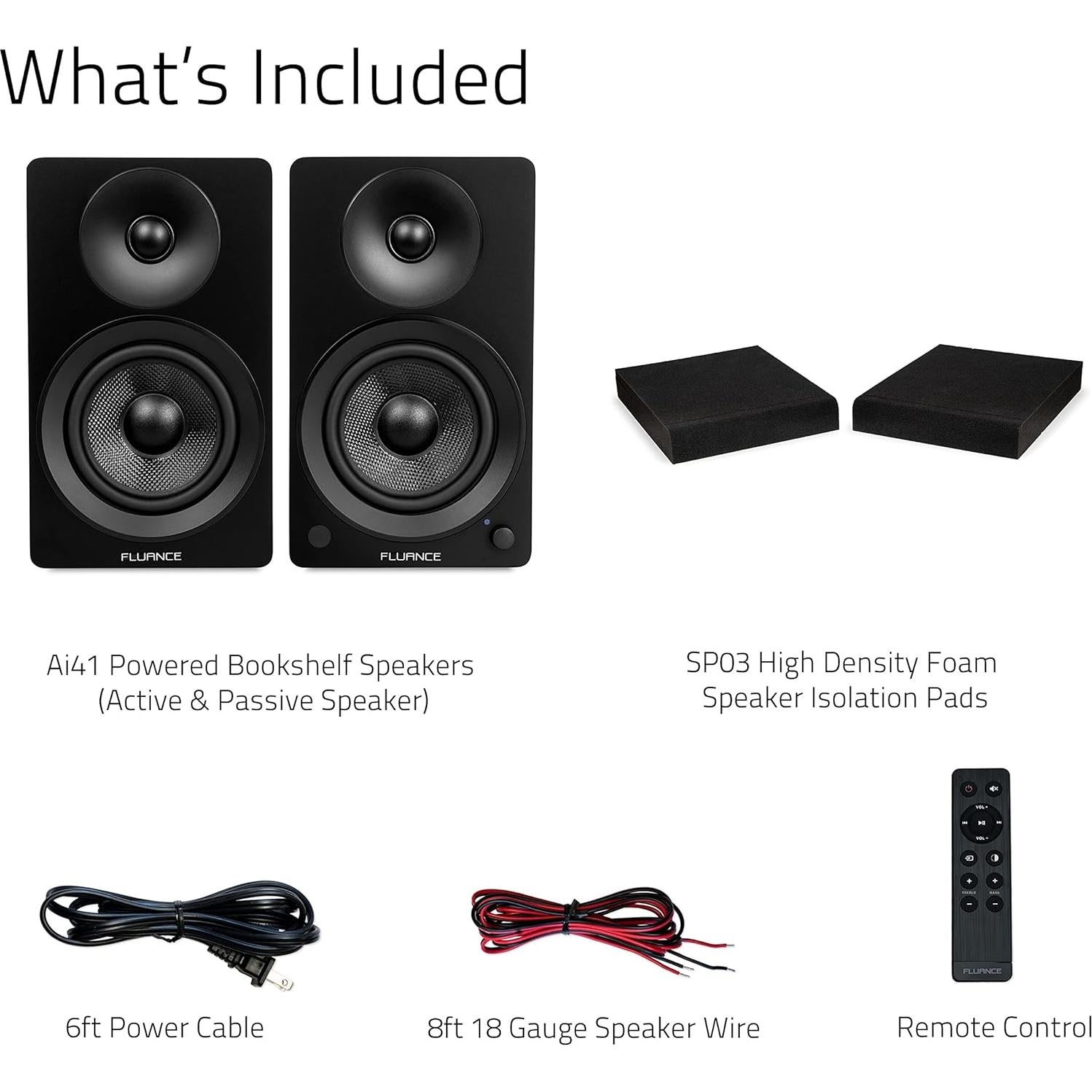 Fluance Ai41 Natural Walnut Powered 2.0 Stereo Bookshelf Speakers with 5" Drivers, 90W Amplifier for Turntable, TV, PC and Bluetooth 5 and High Density Acoustic Foam Isolation Pads 8.5" x 6.35"