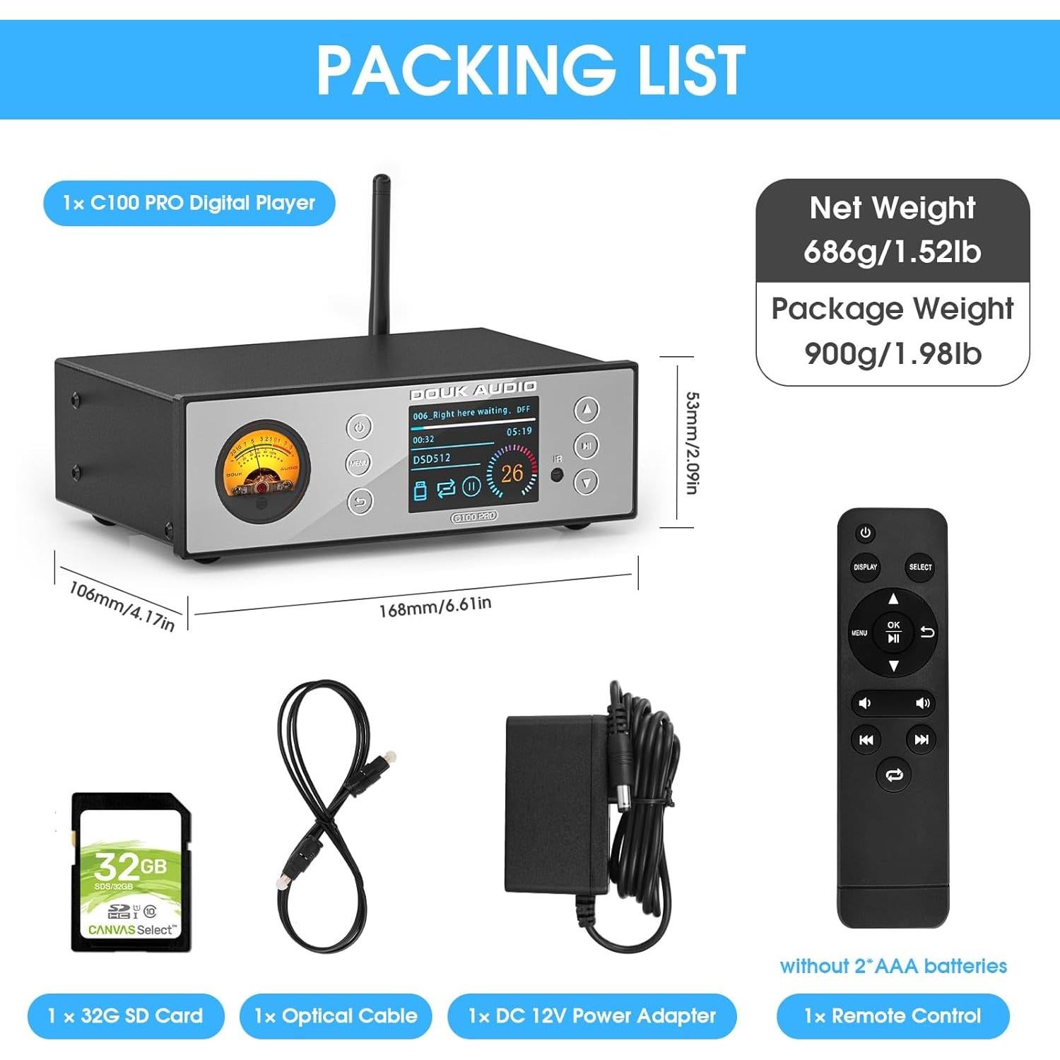 Reproductor de Audio Bluetooth Douk Audio C100 PRO Hi-Res