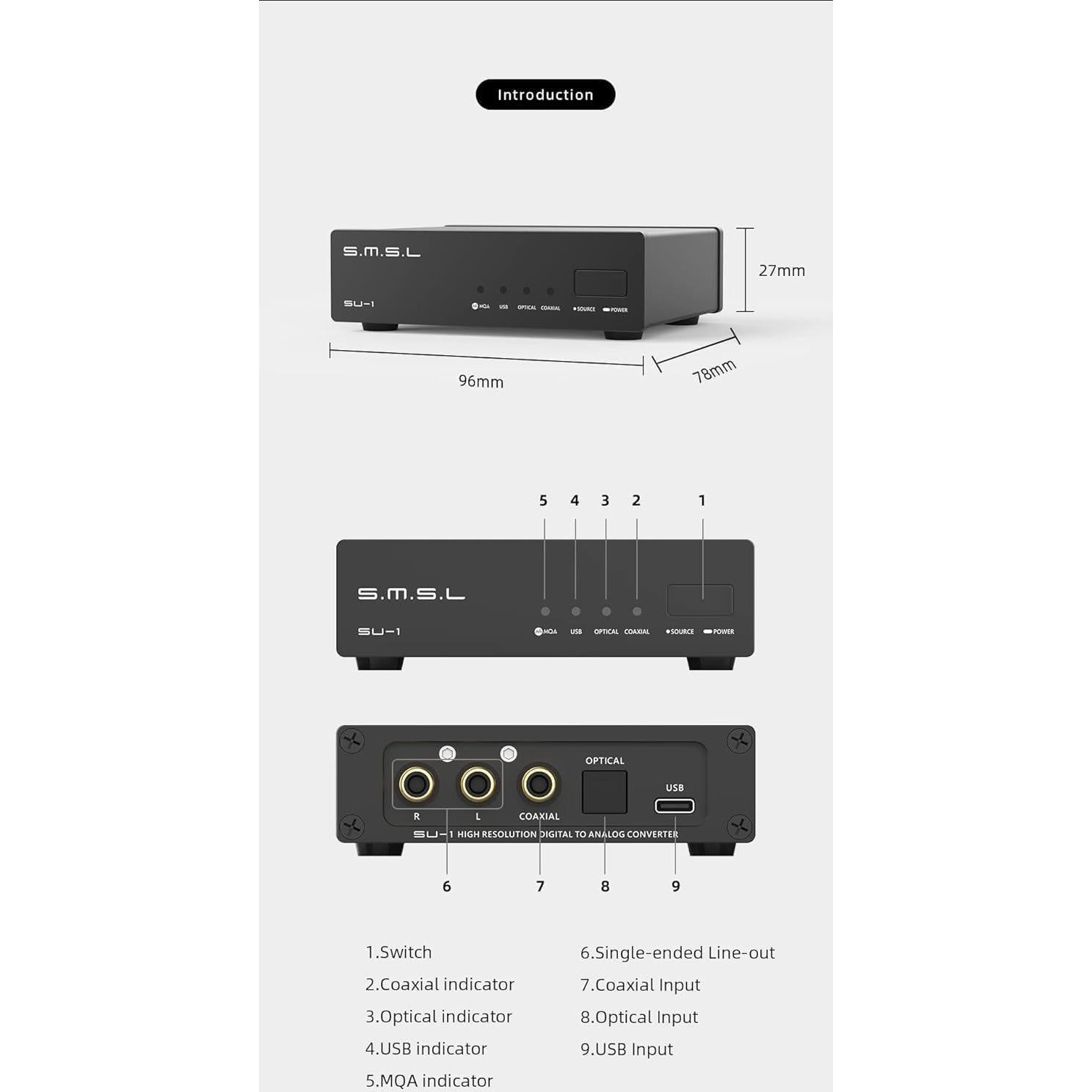 Decodificador de Audio S.M.S.L SU-1 MQA 768kHz/32Bit DSD512