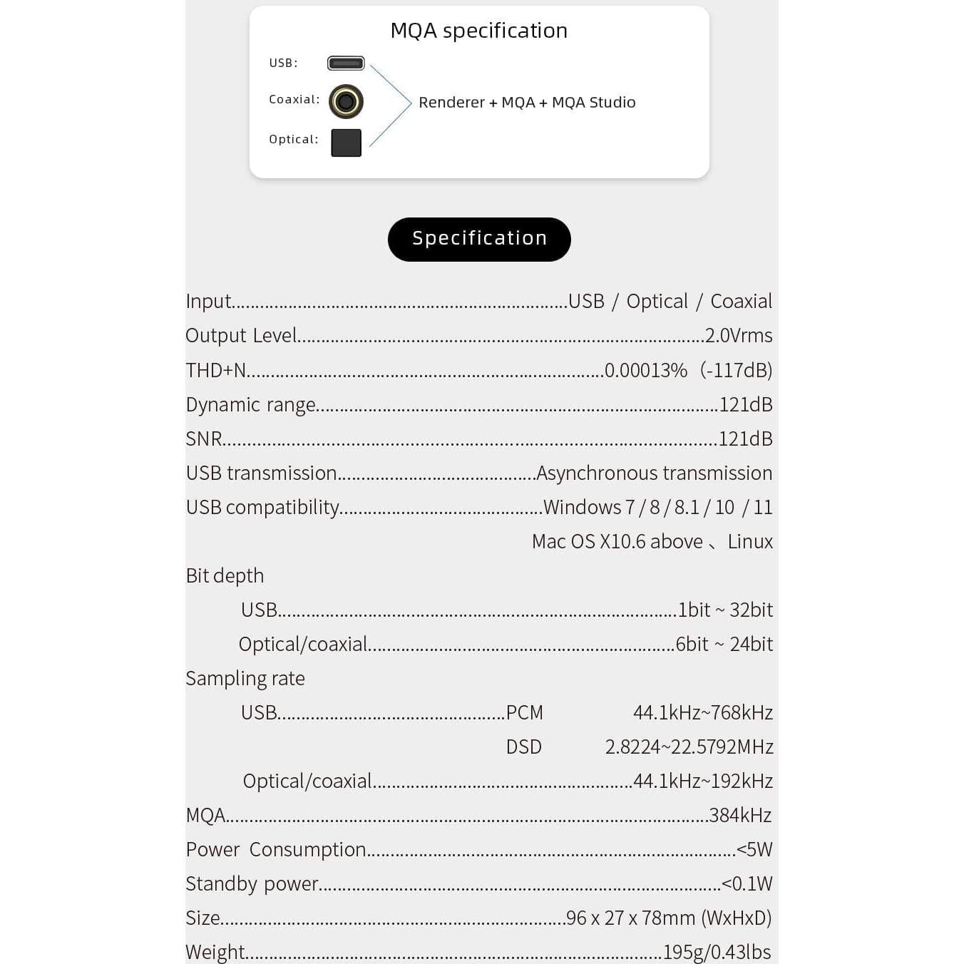 Decodificador de Audio S.M.S.L SU-1 MQA 768kHz/32Bit DSD512