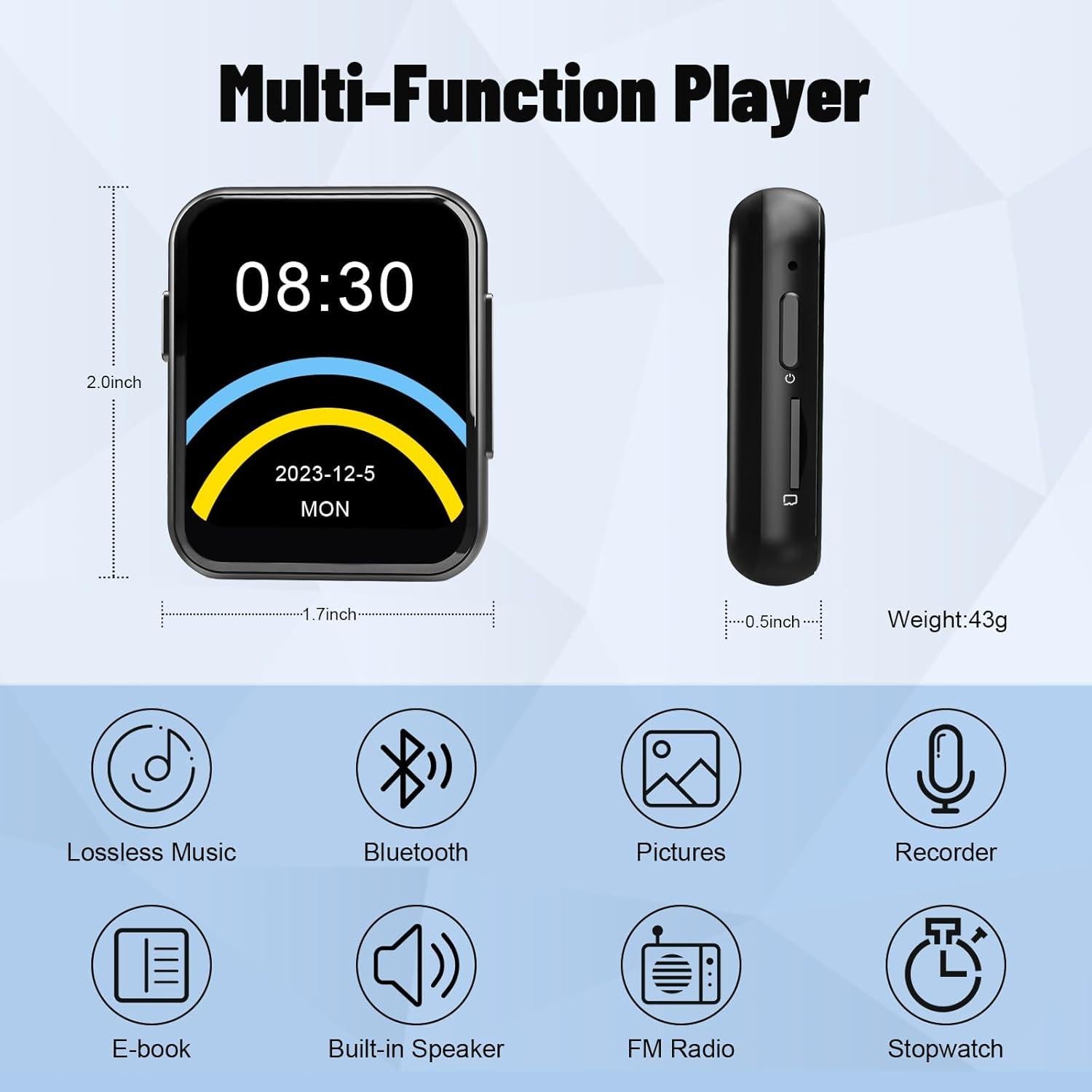 Reproductor MP3 AiMoonsa D30 128GB Bluetooth 5.3 Pantalla Táctil