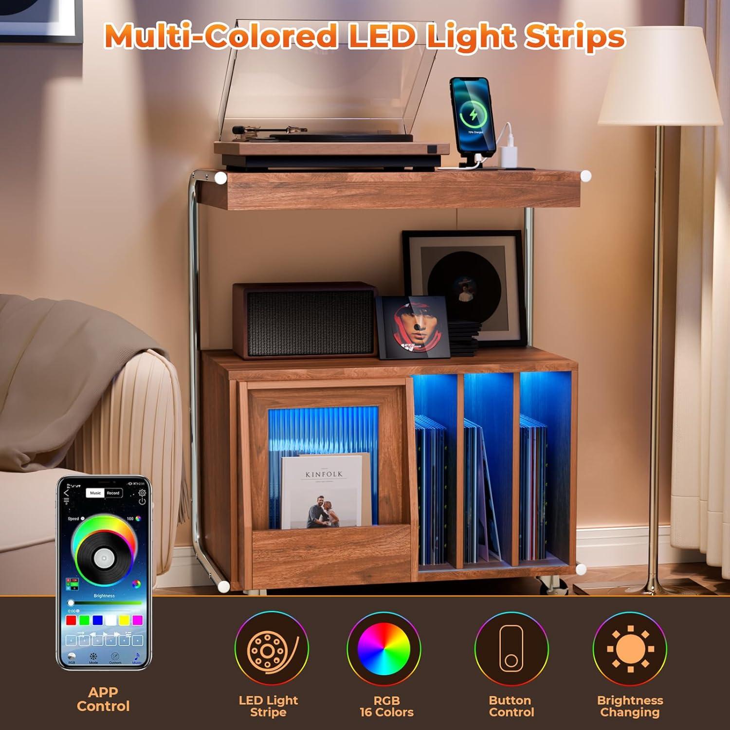 Soporte para Tocadiscos MULEJYBO con Luz LED y Ruedas