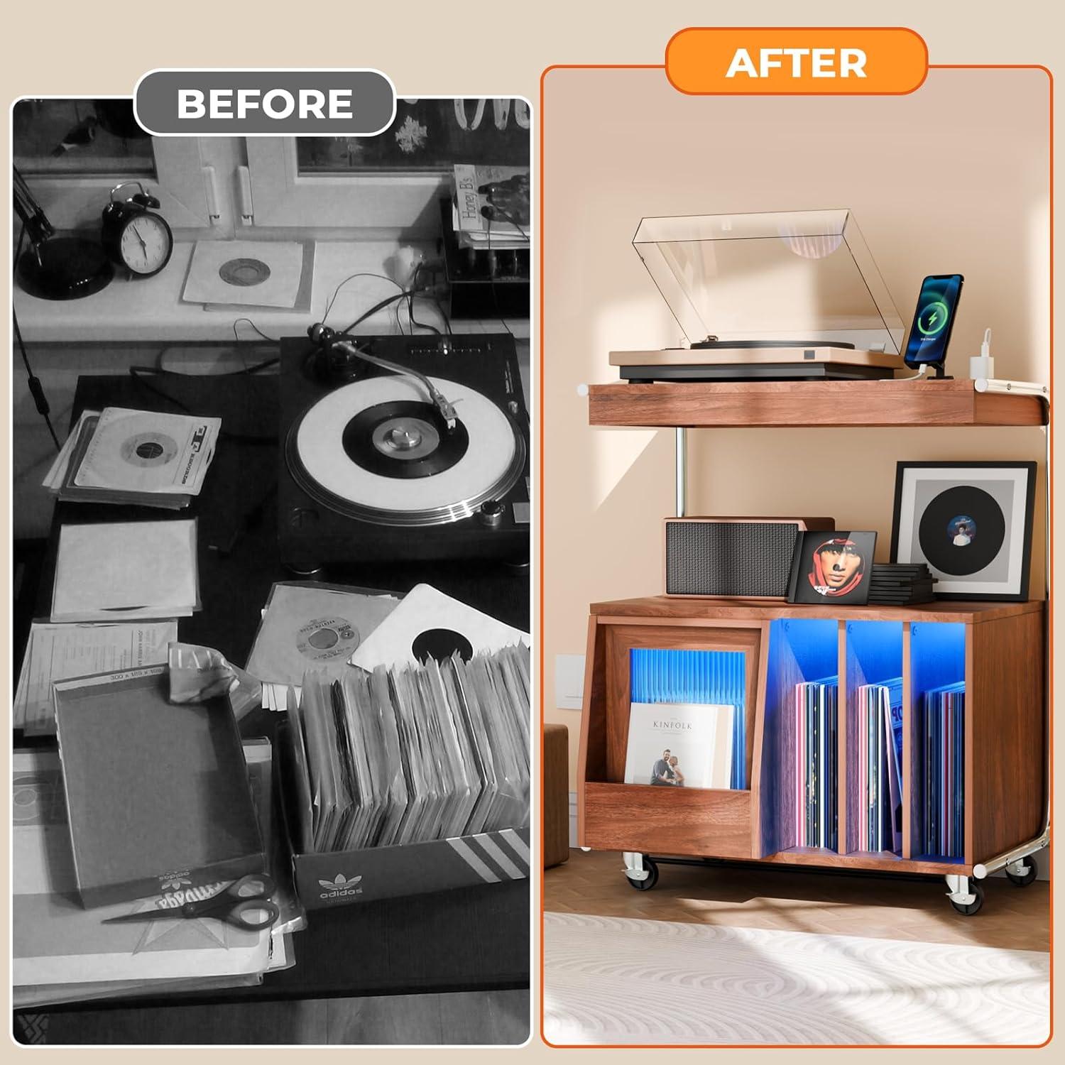 Soporte para Tocadiscos MULEJYBO con Luz LED y Ruedas