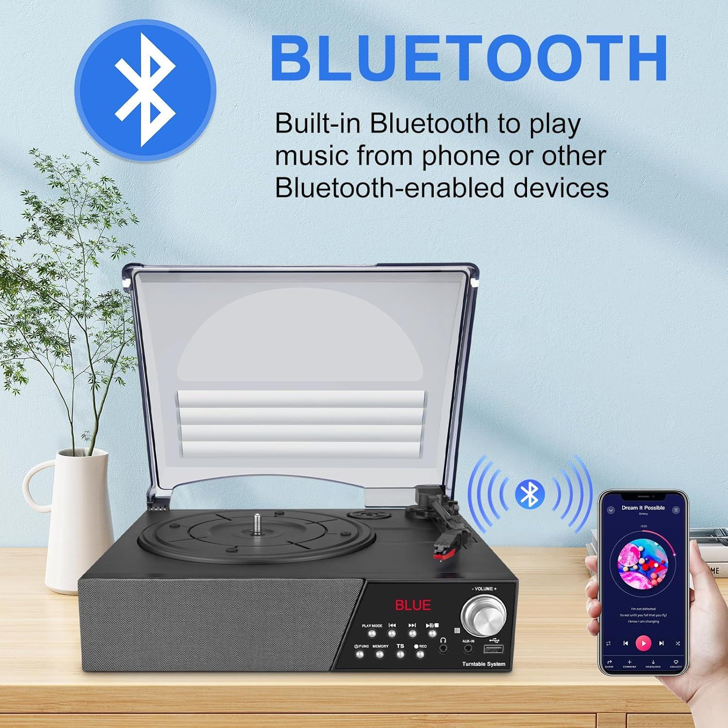 Tocadiscos LUXSWAY DY-1852E Negro Bluetooth 3 Velocidades