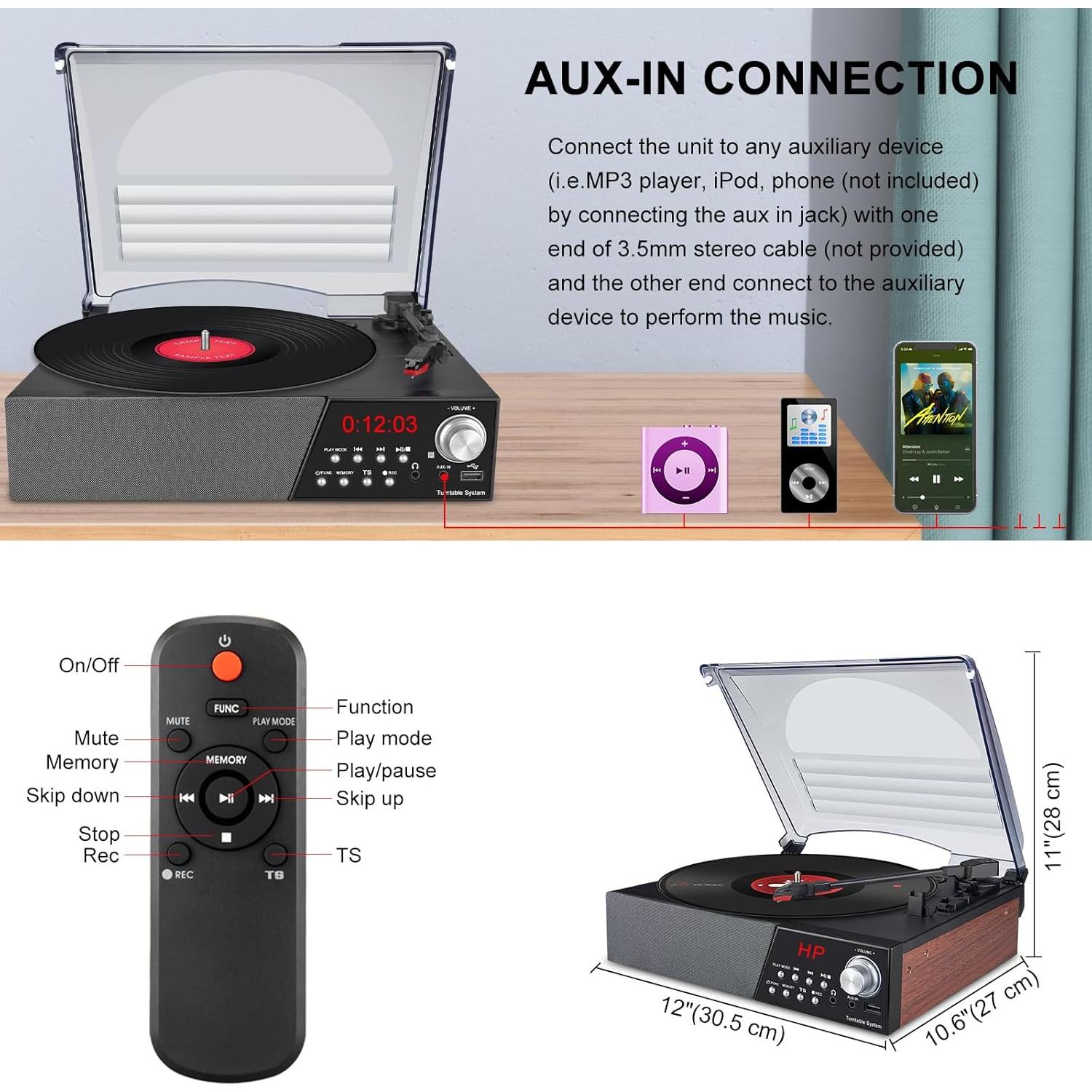 Tocadiscos LUXSWAY DY-1852E Negro Bluetooth 3 Velocidades