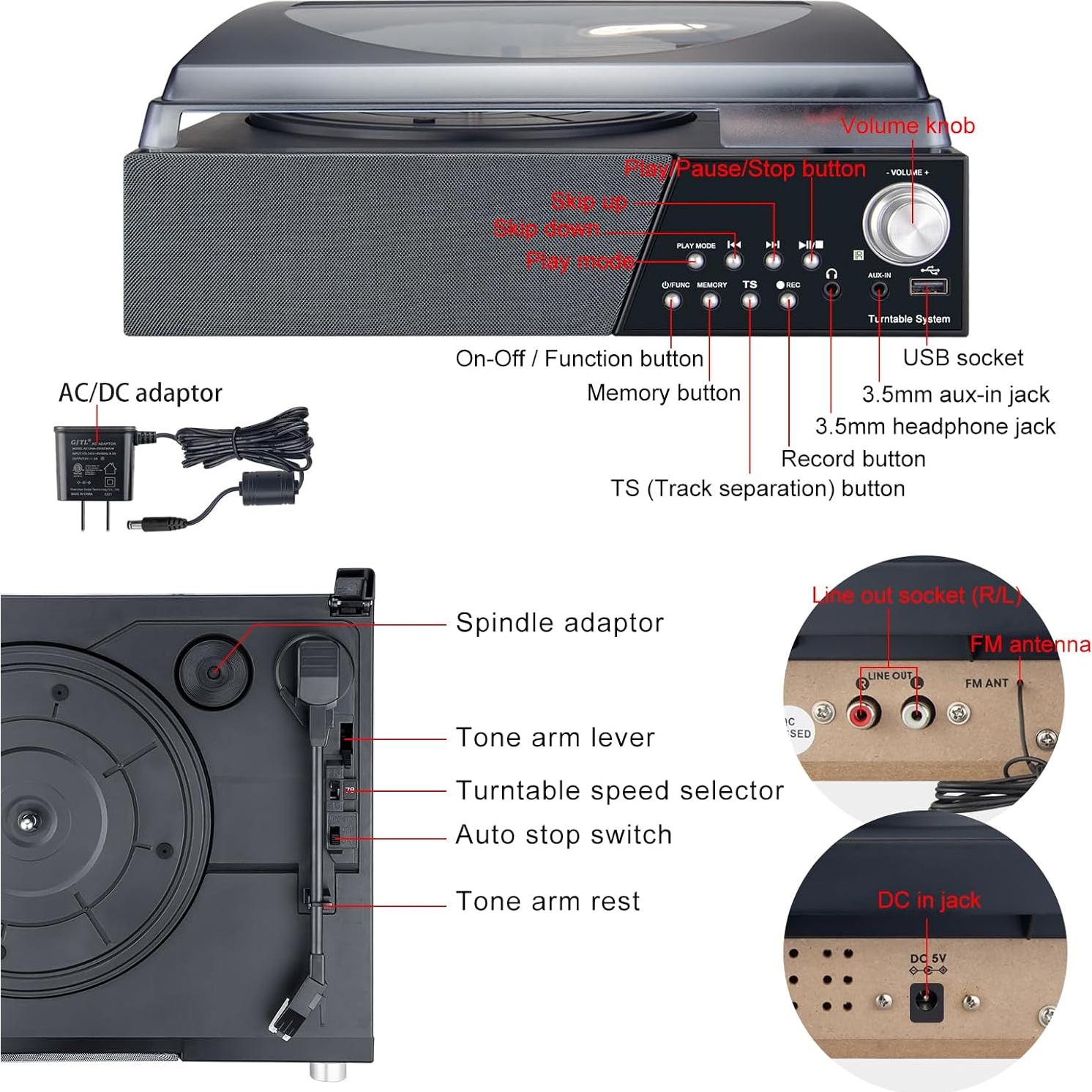 Tocadiscos LUXSWAY DY-1852E Negro Bluetooth 3 Velocidades