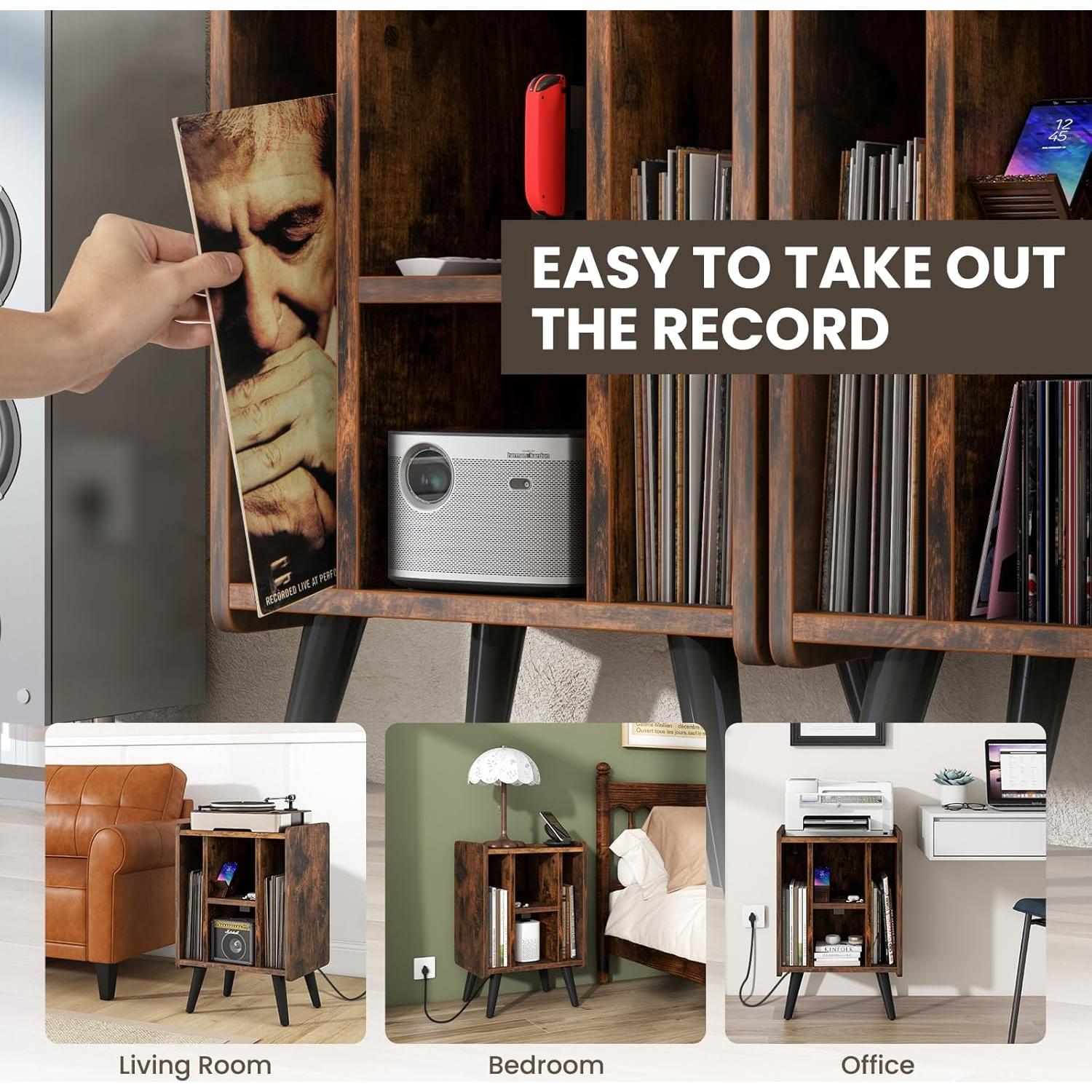 Soporte para Tocadiscos Giantex Madera Rústica con Carga USB