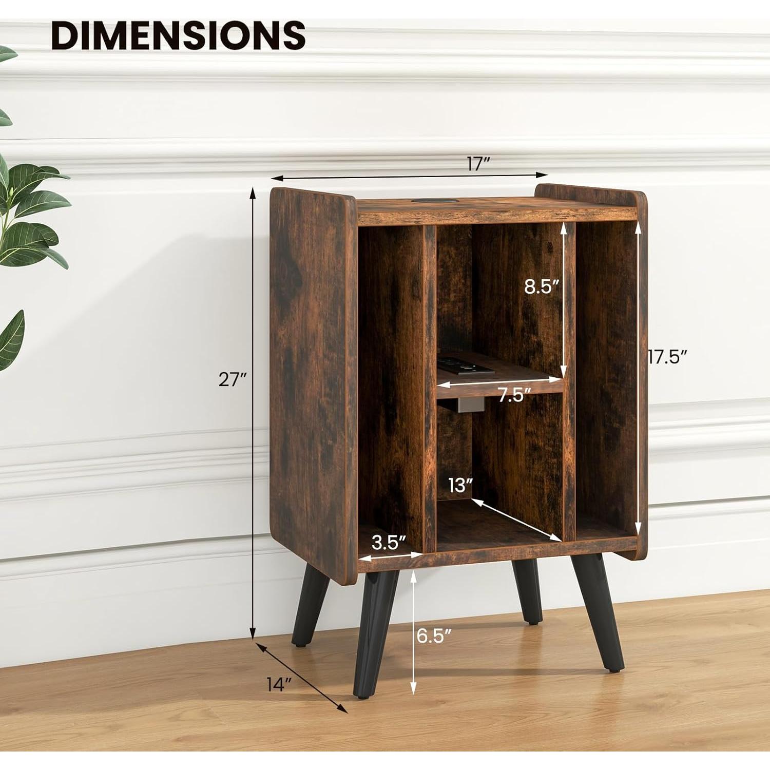 Soporte para Tocadiscos Giantex Madera Rústica con Carga USB