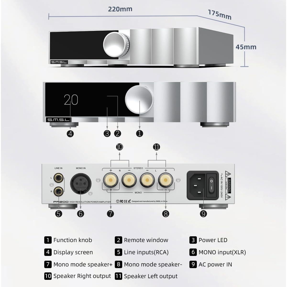 Amplificador de Potencia SMSL PA200 FET GaN 1.93 kg Estéreo