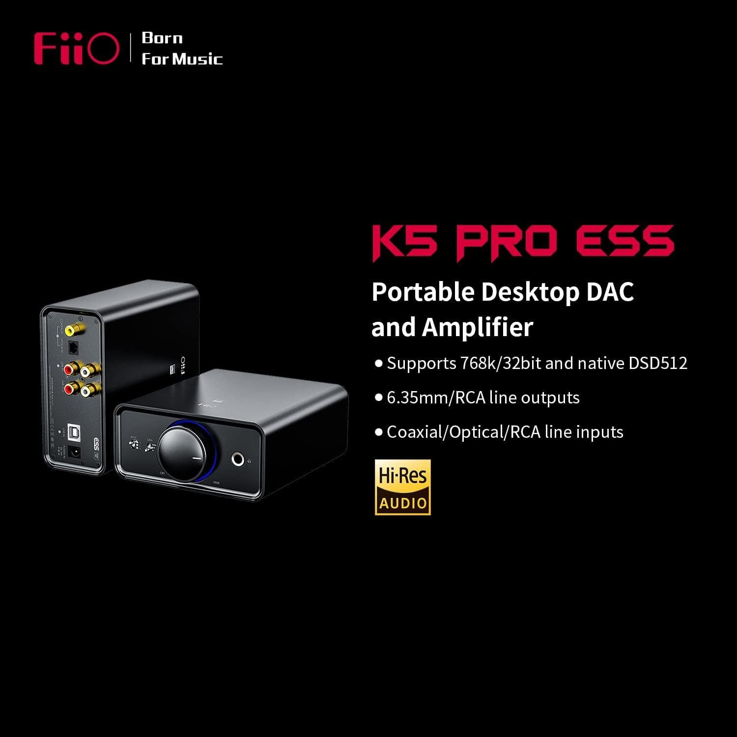 Amplificador FiiO K5Pro ESS DAC Portátil 768KHz 32Bit Negro