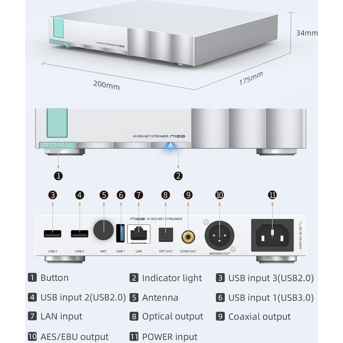 Reproductor de Streaming Hi Res S.M.S.L N100 MQA 24bit/192kHz