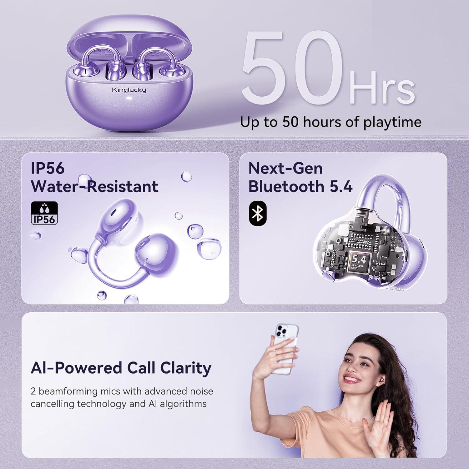 Auriculares Inalámbricos Kinglucky J8 Morados 50H Bluetooth 5.4