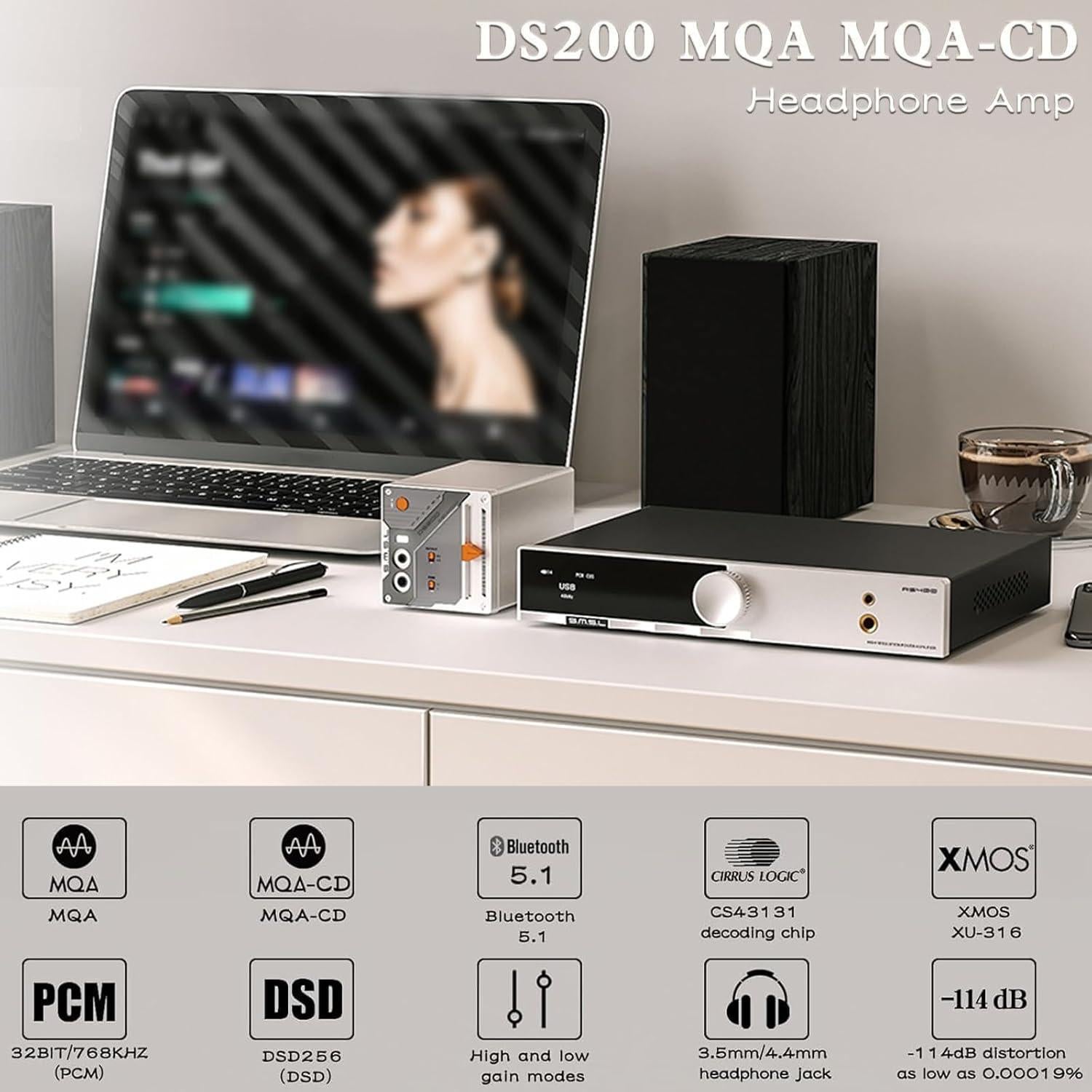 Amplificador DAC SMSL DS200 Hi-Res Bluetooth 5.1 32bit/768kHz