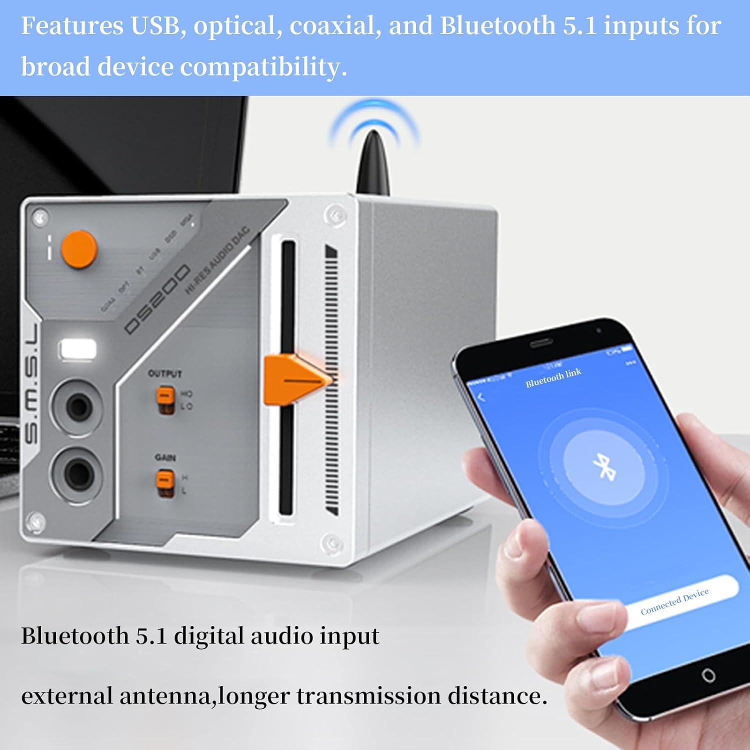 Amplificador DAC SMSL DS200 Hi-Res Bluetooth 5.1 32bit/768kHz