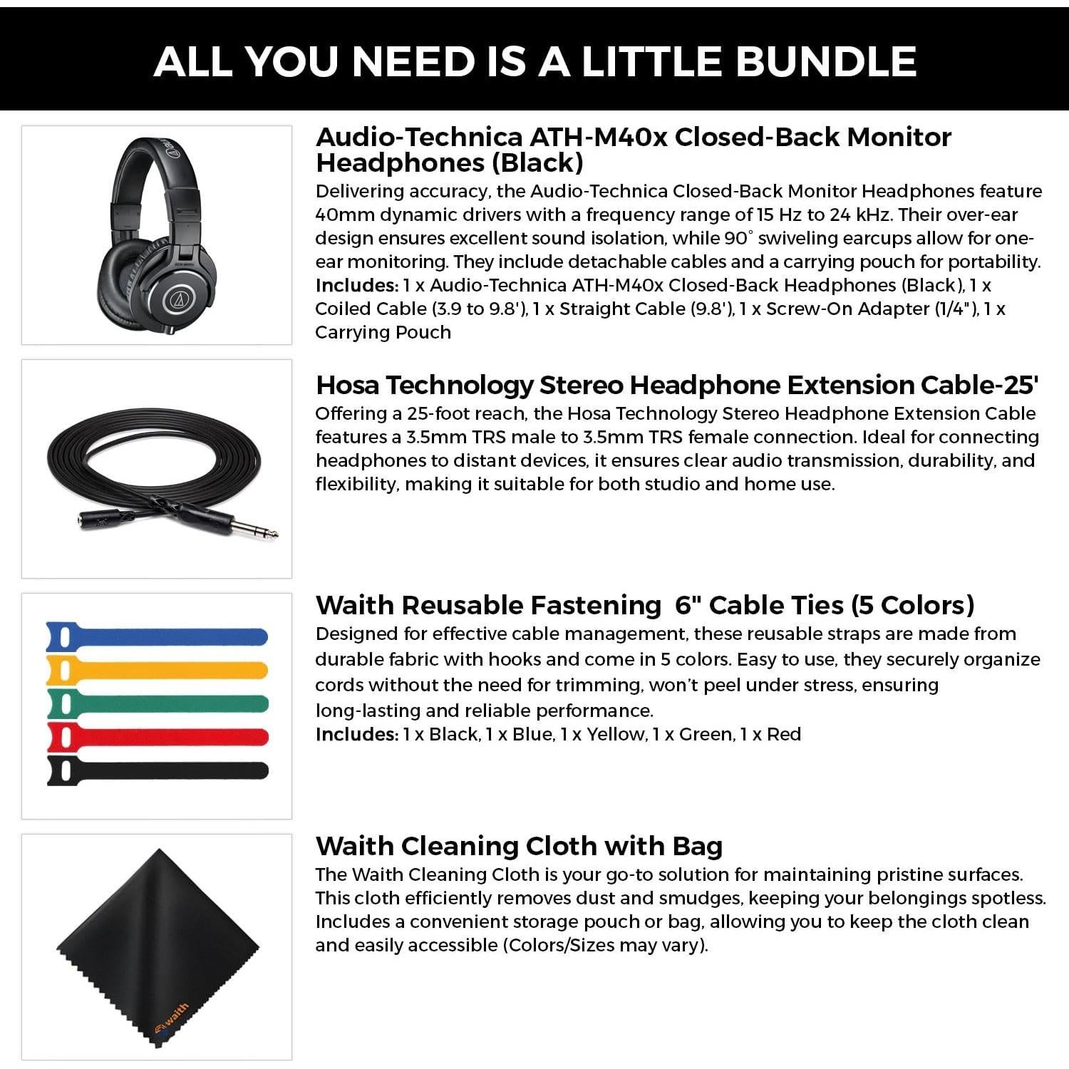 Auriculares Cerrados Audio-Technica ATH-M40x + Accesorios