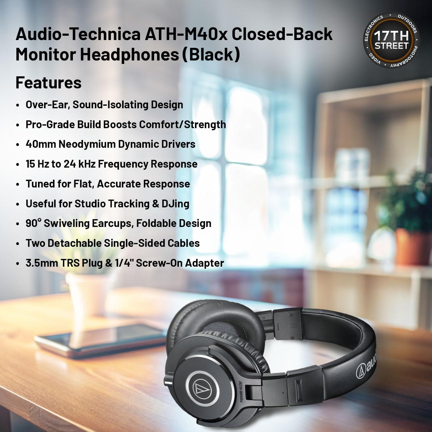 Auriculares Cerrados Audio-Technica ATH-M40x + Accesorios